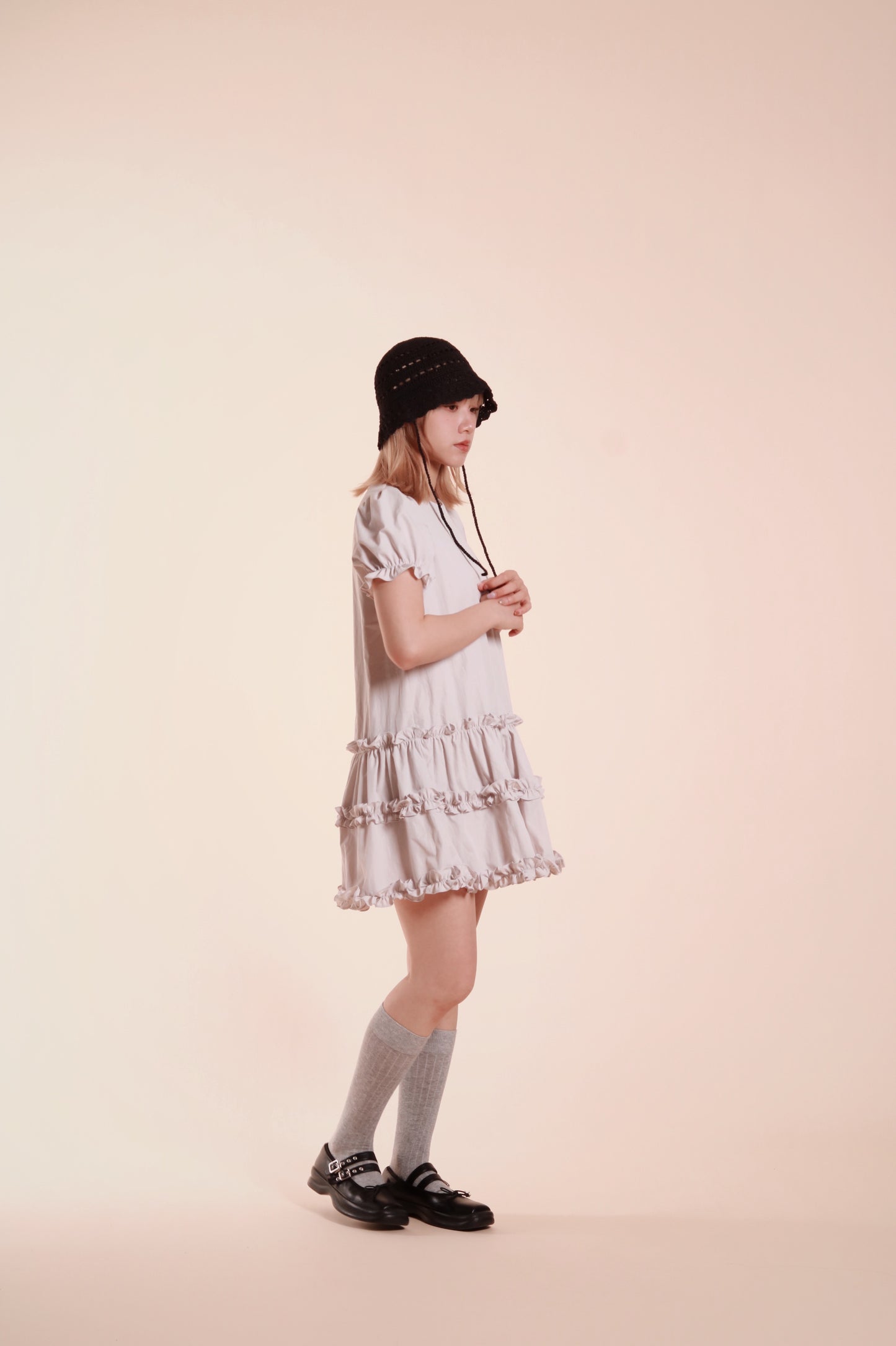 Doll Puff Sleeve Mini Dress (Grey)