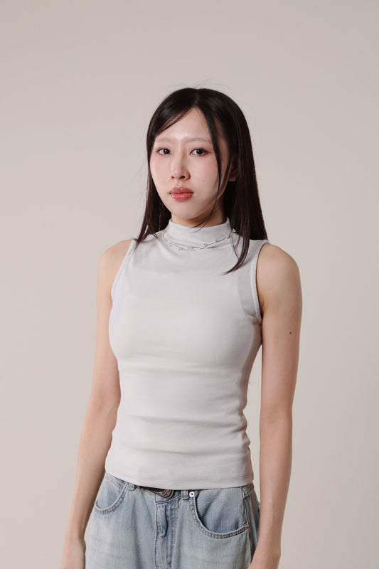 Mock Neck Sleeveless Top (Grey)