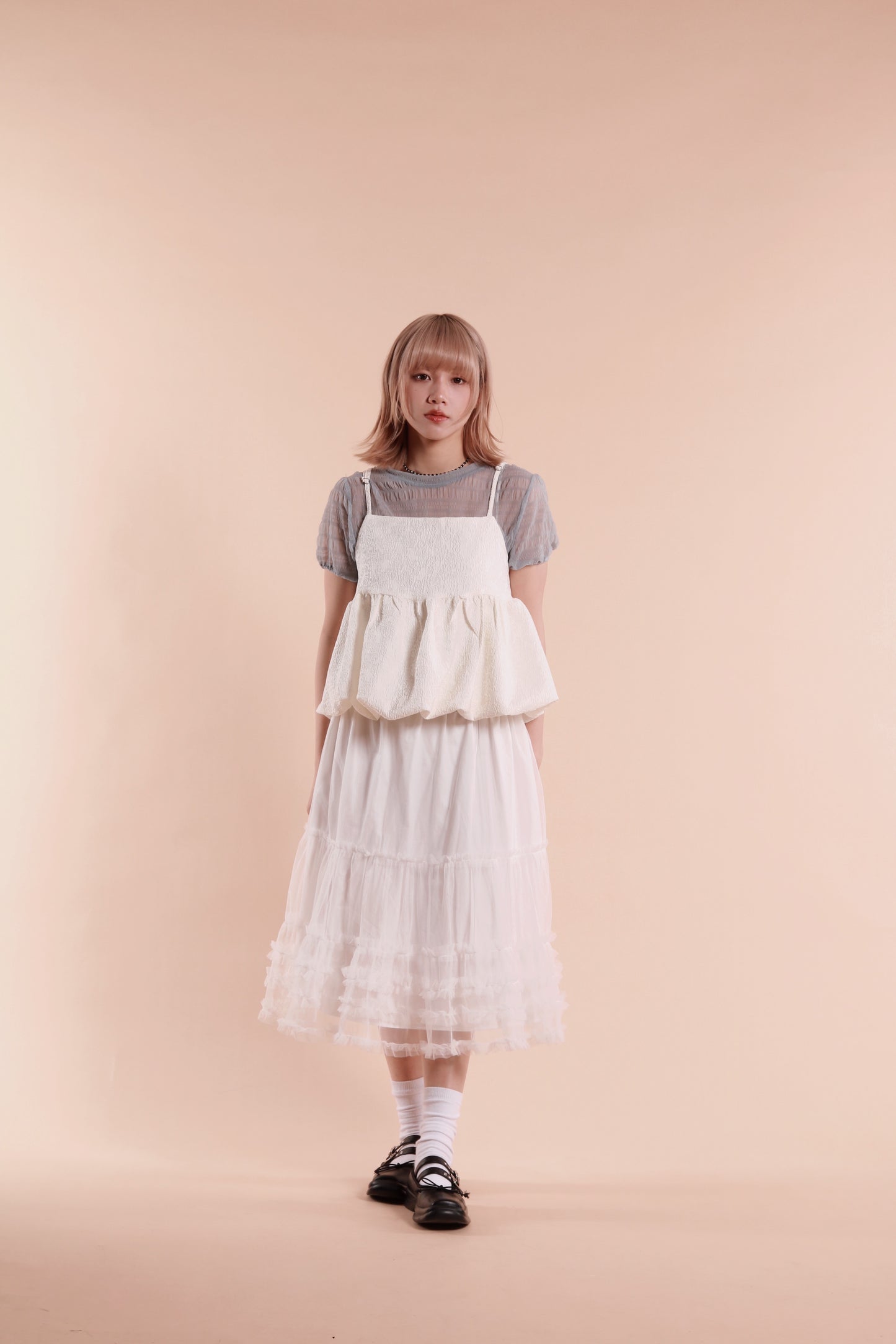 Bubble Pudding Sleeveless Top (White)