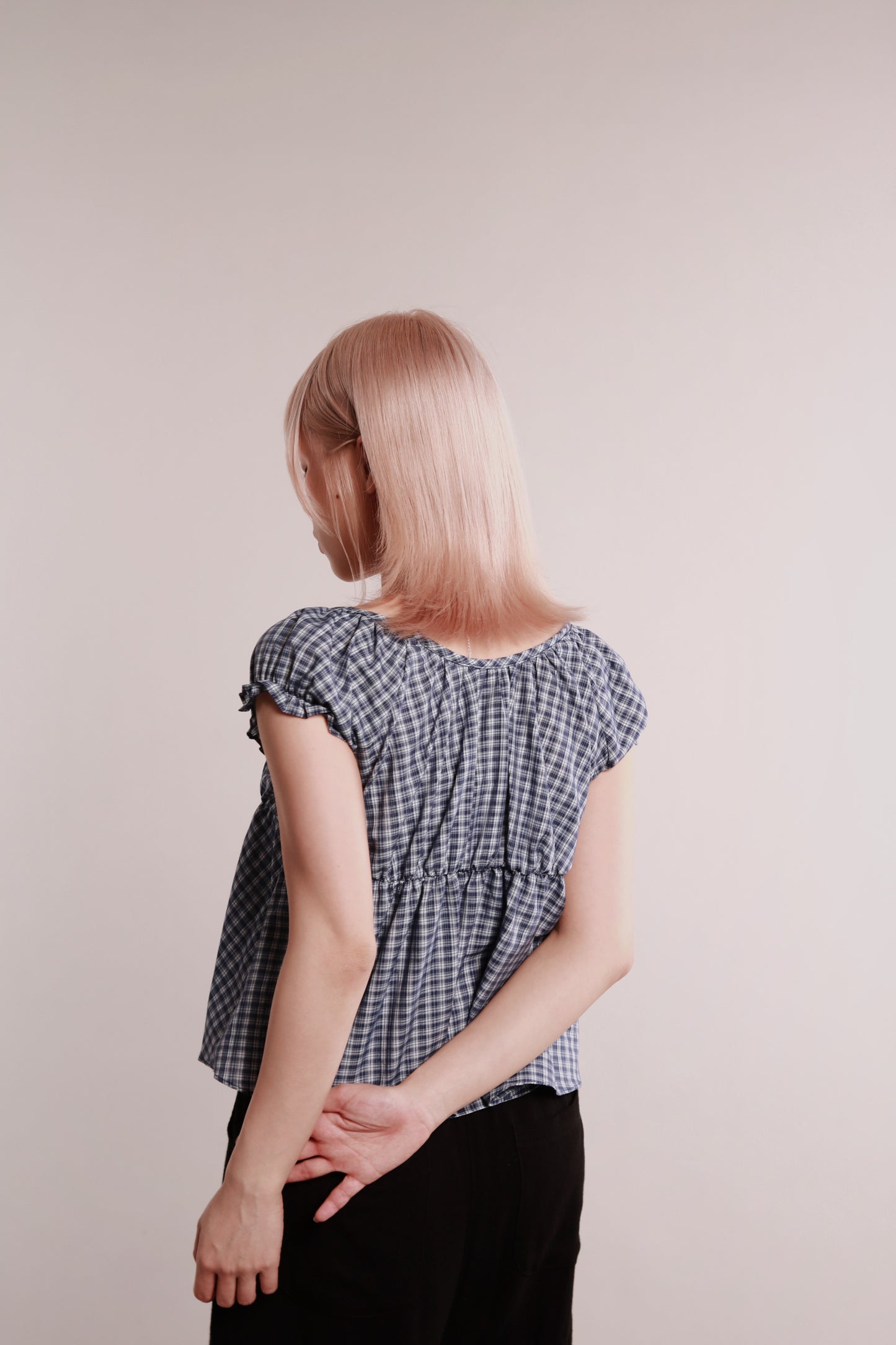 Plaid Button Blouse (Blue)