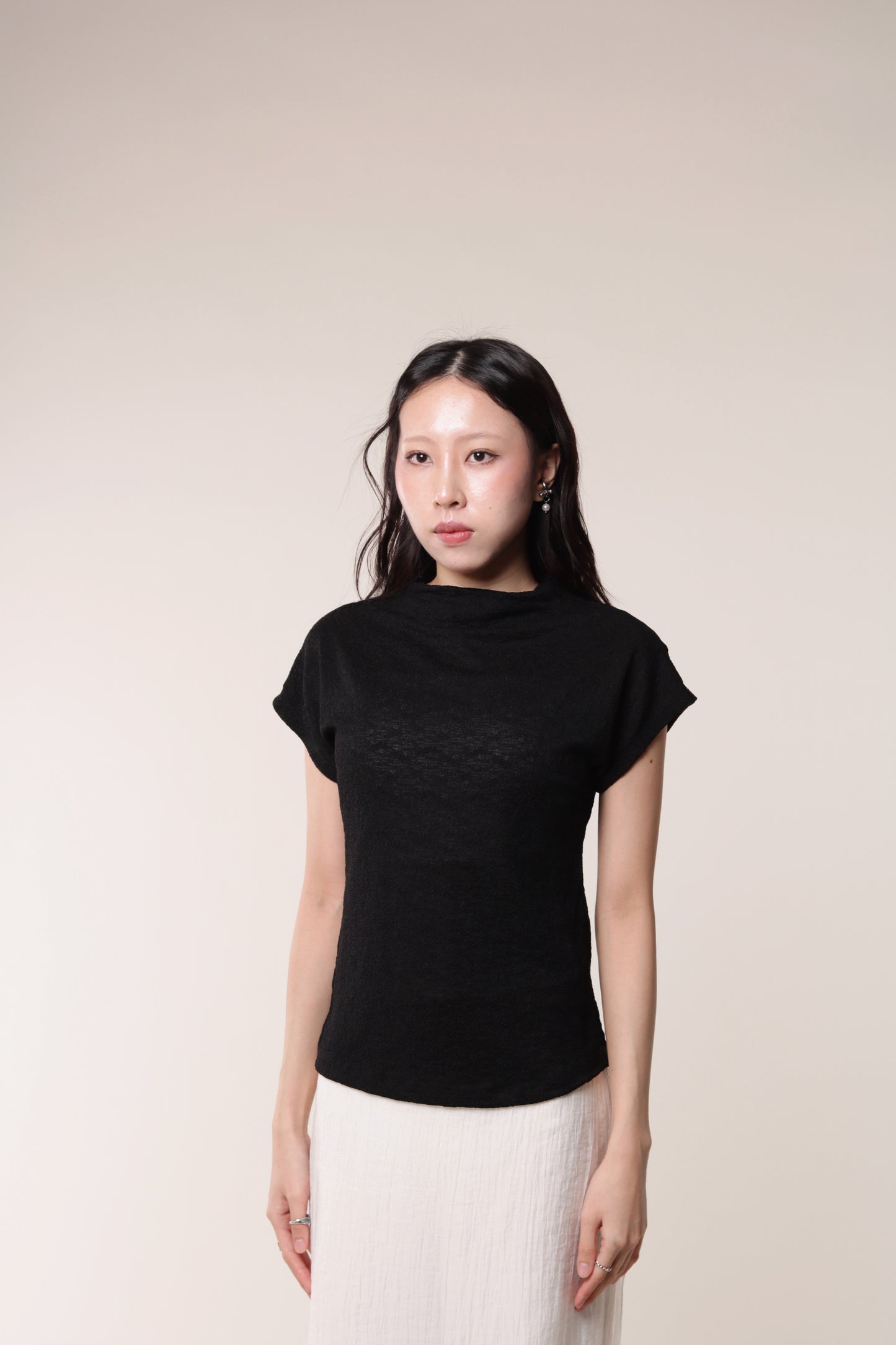 Mesh Mock Neck Top (Black)