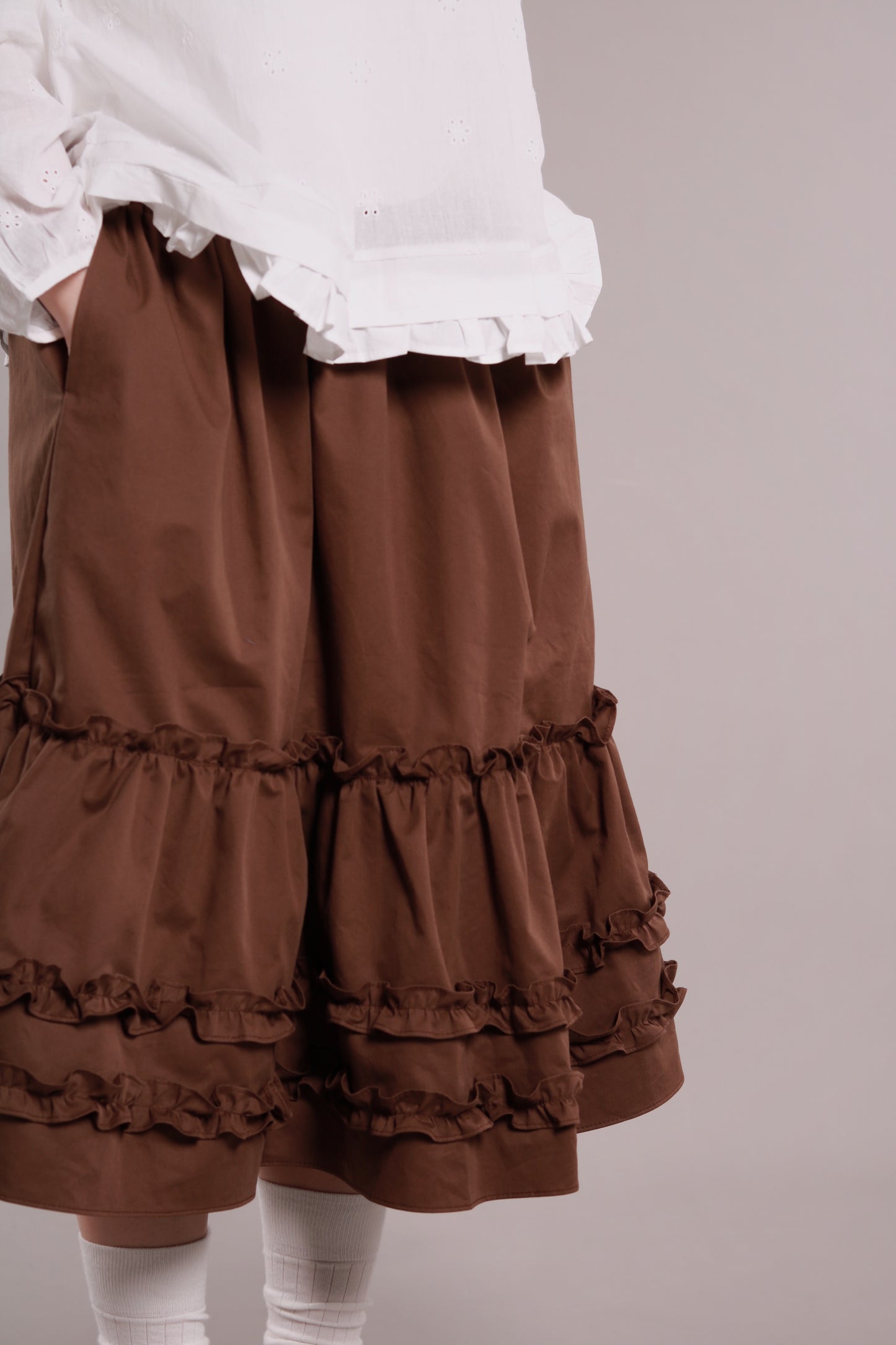 Doll Ruffle Midi Skirt (Brown)