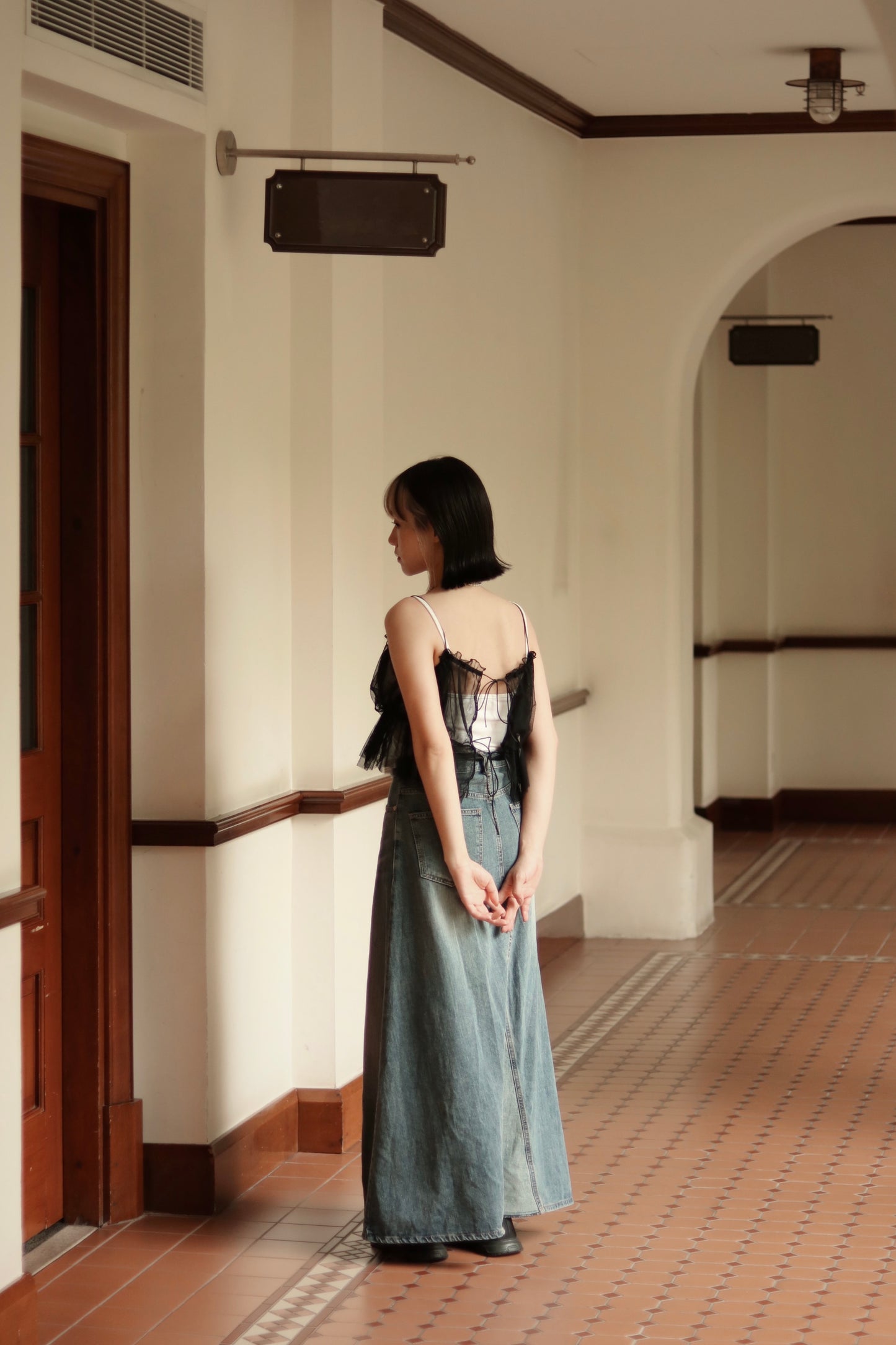 See Through Ribbon Vest (Black)