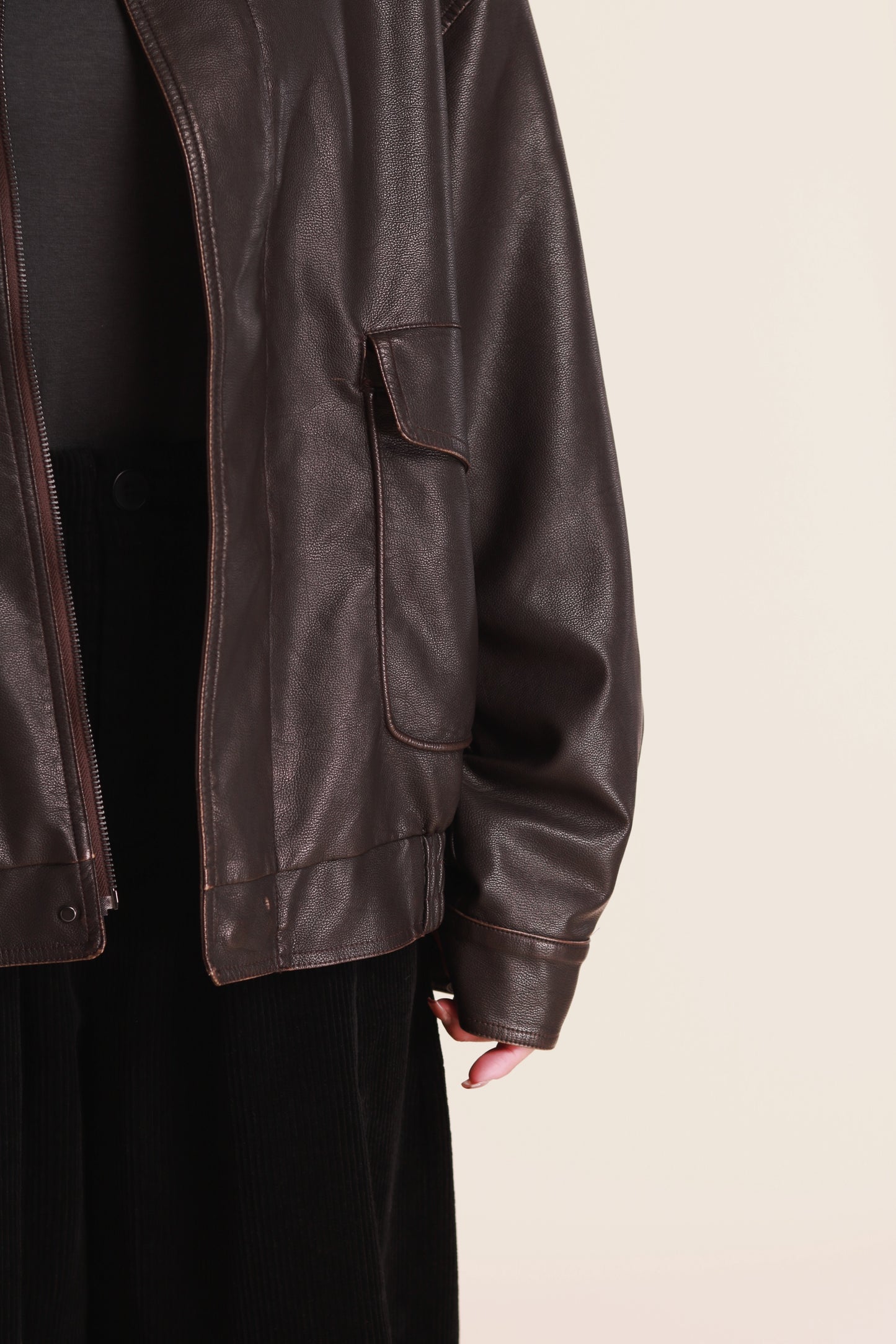 Oversized Leather Jacket (Brown)