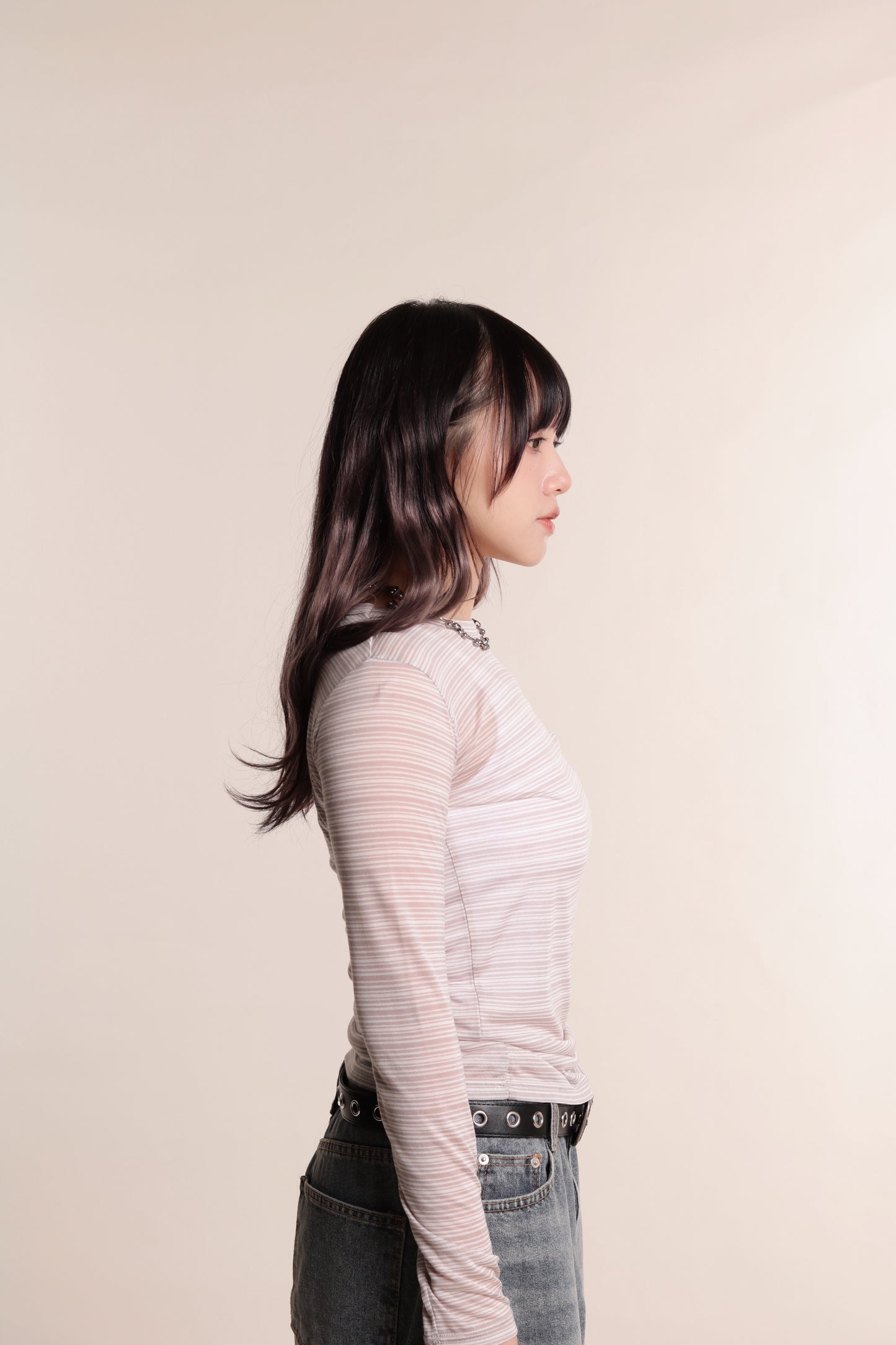 Striped See Through Top (Grey)