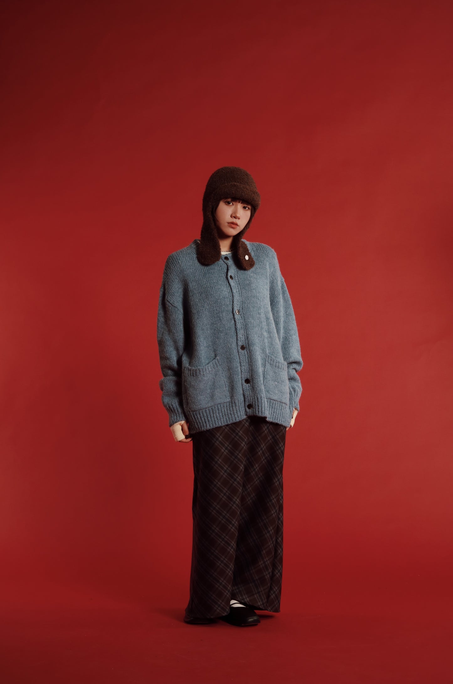 Checkered Slit Skirt (Brown)