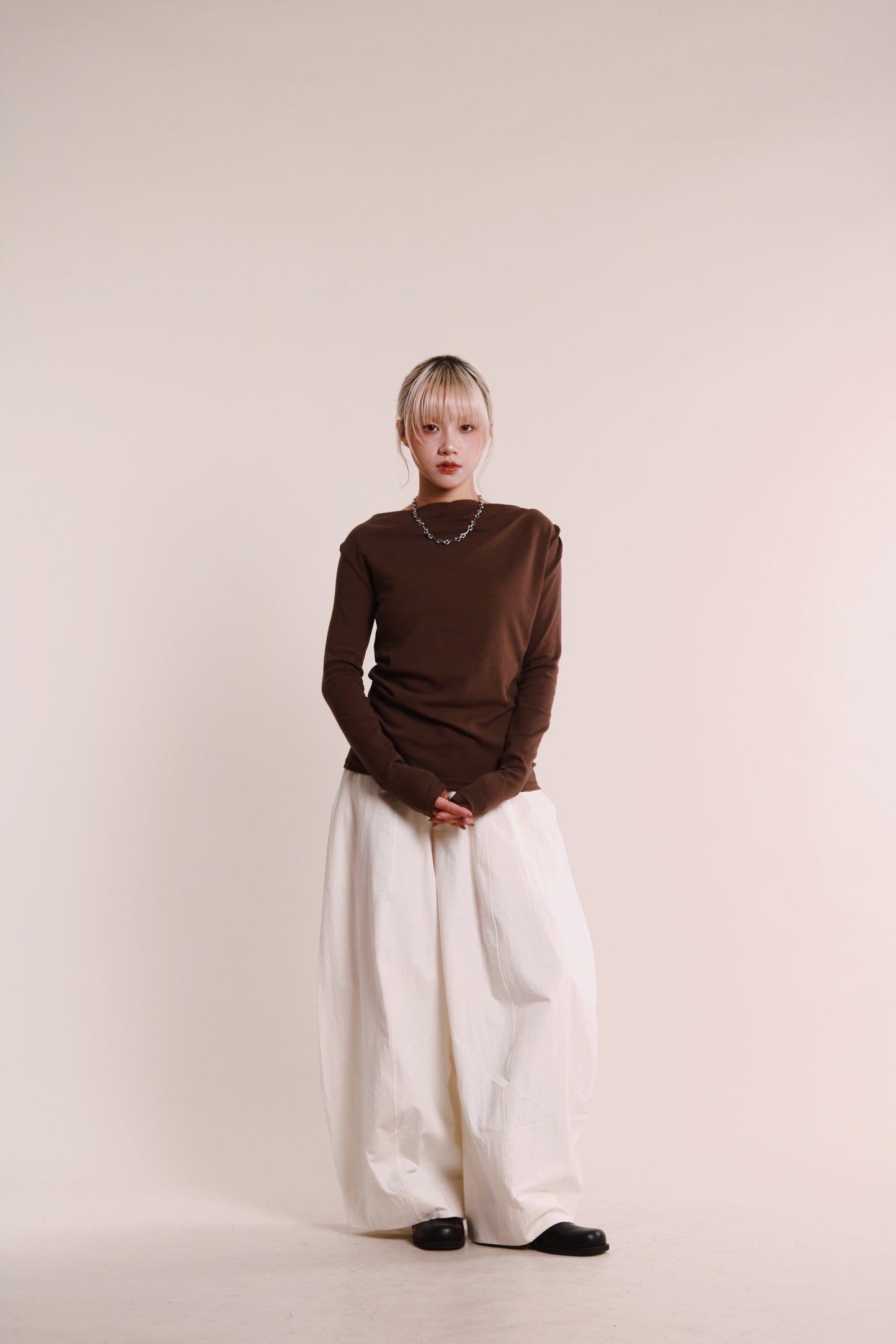 Gathered Long Tee (Brown)