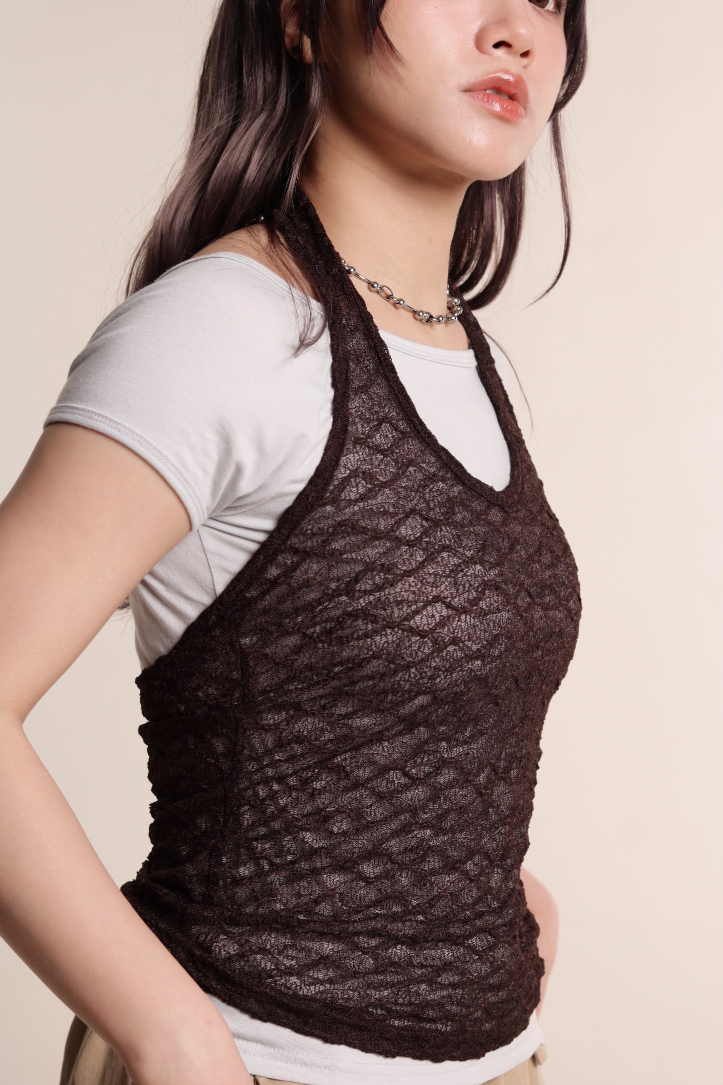 Layered Halter Top Set (Brown)