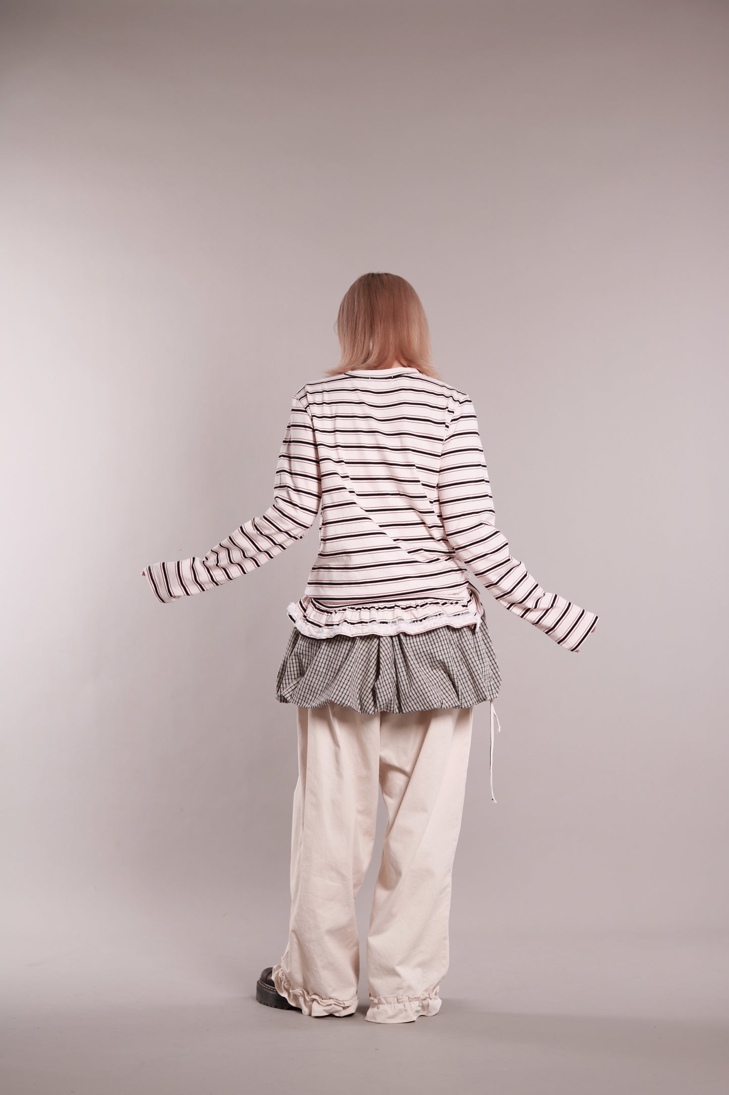 Frilled Lace Stripe Top (Ivory)