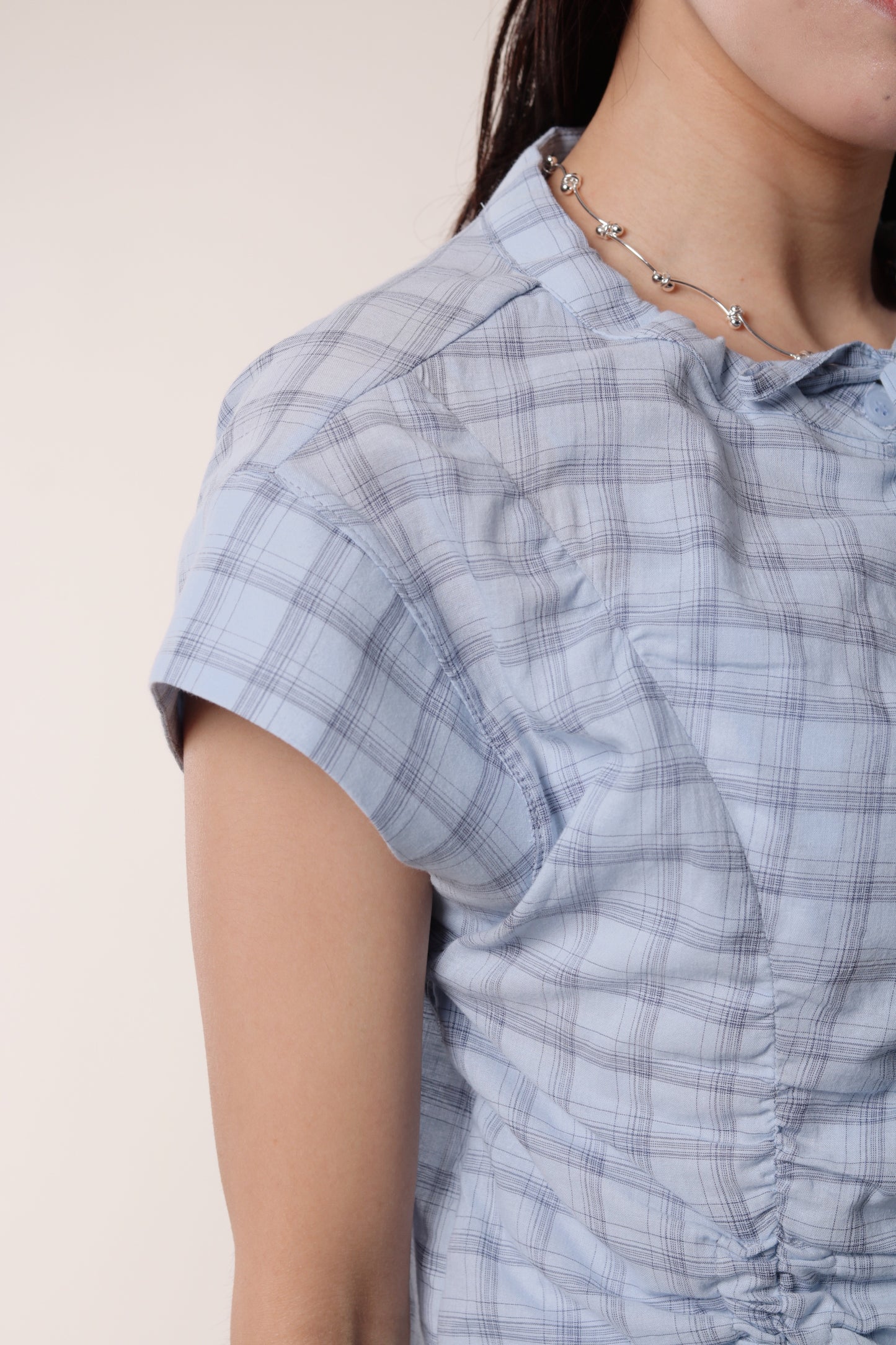 Gathered Check Shirt (Blue)