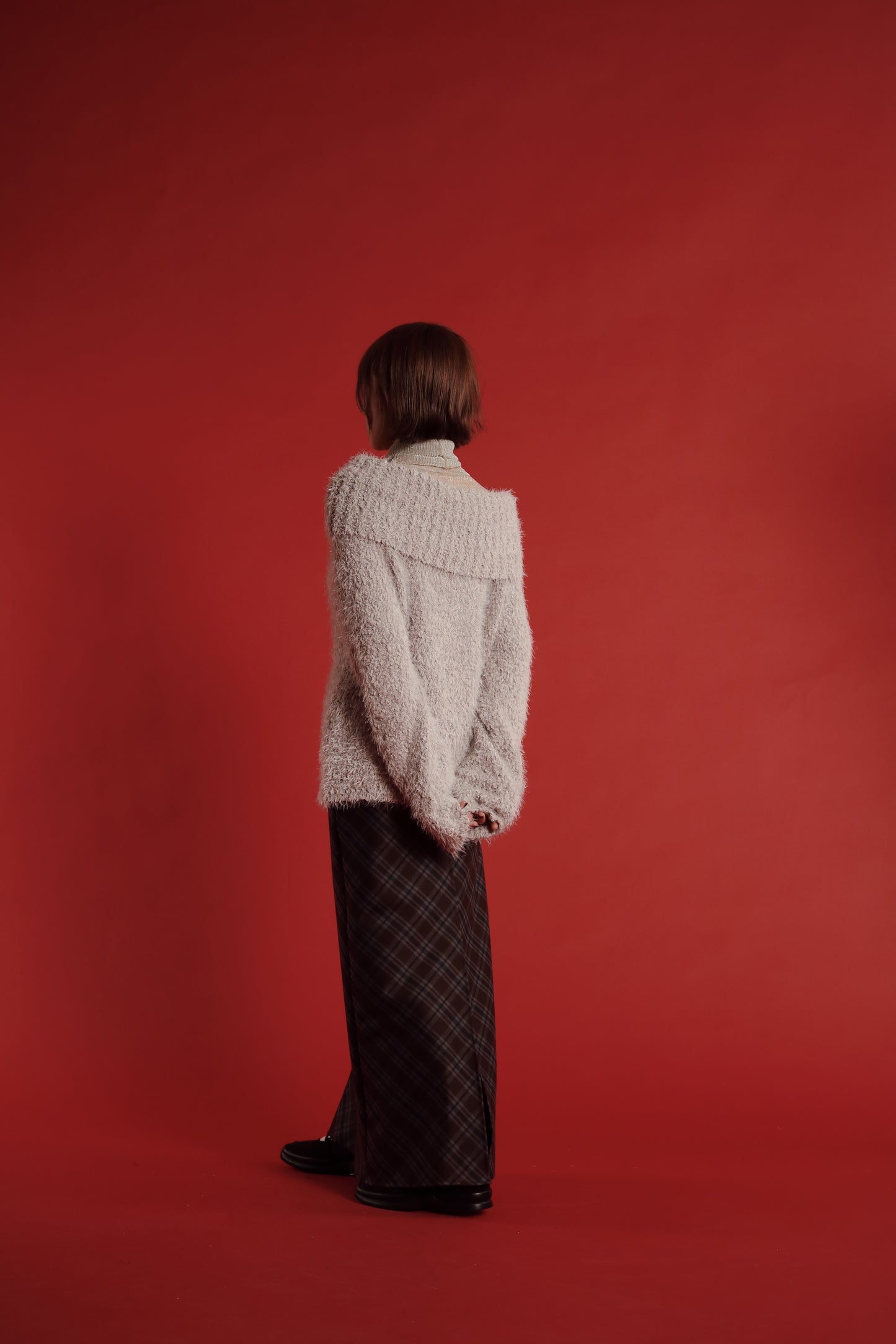 Checkered Slit Skirt (Brown)