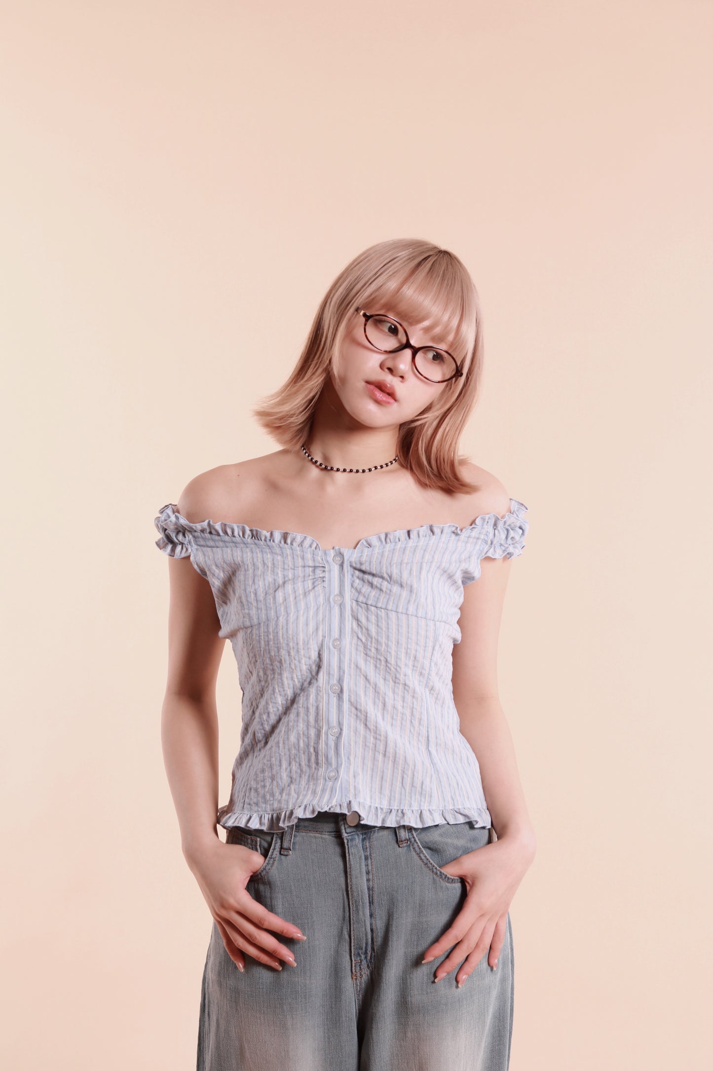 Striped Sleeveless Top (Baby Blue)