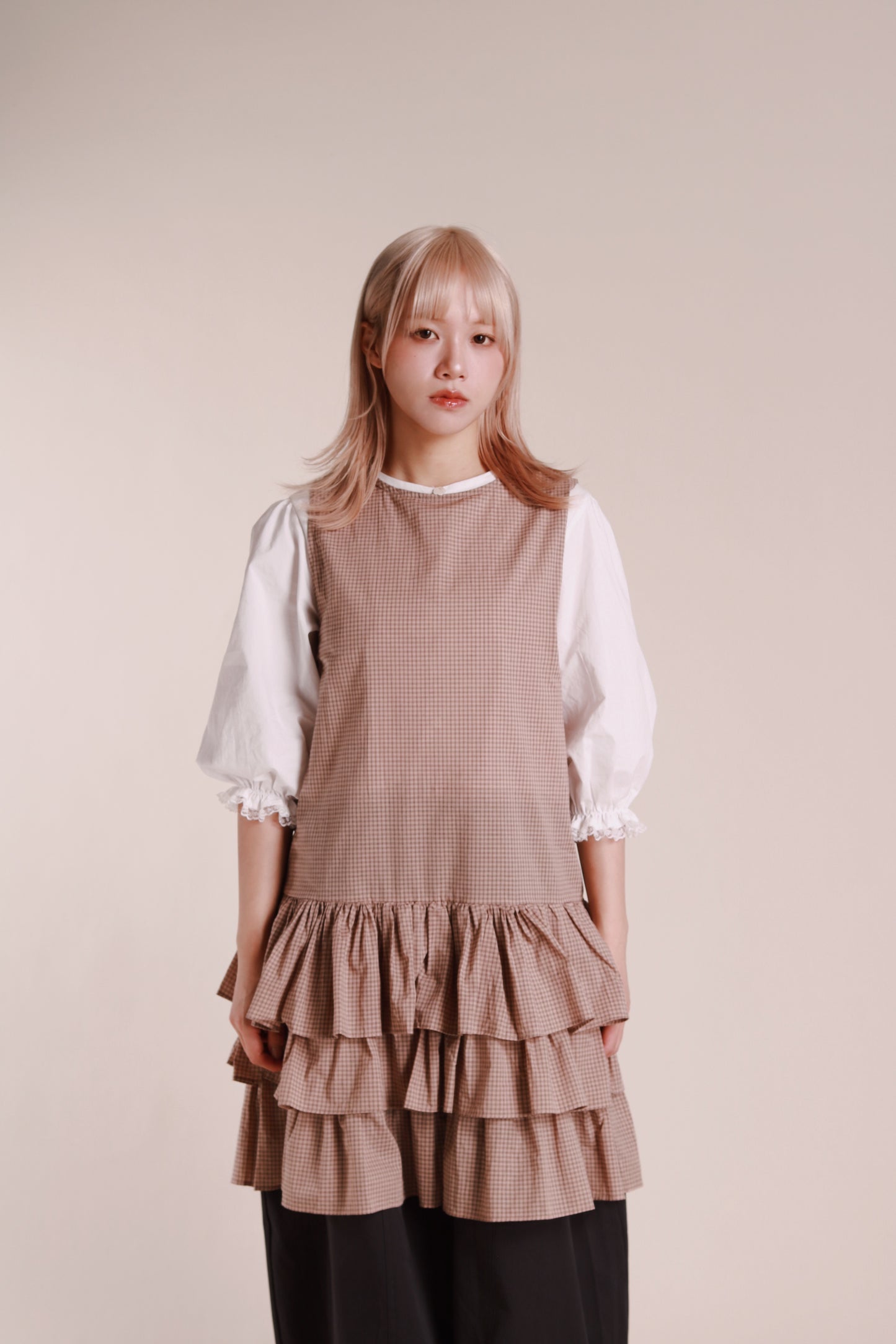 Layered Ruffle Dress (Beige)