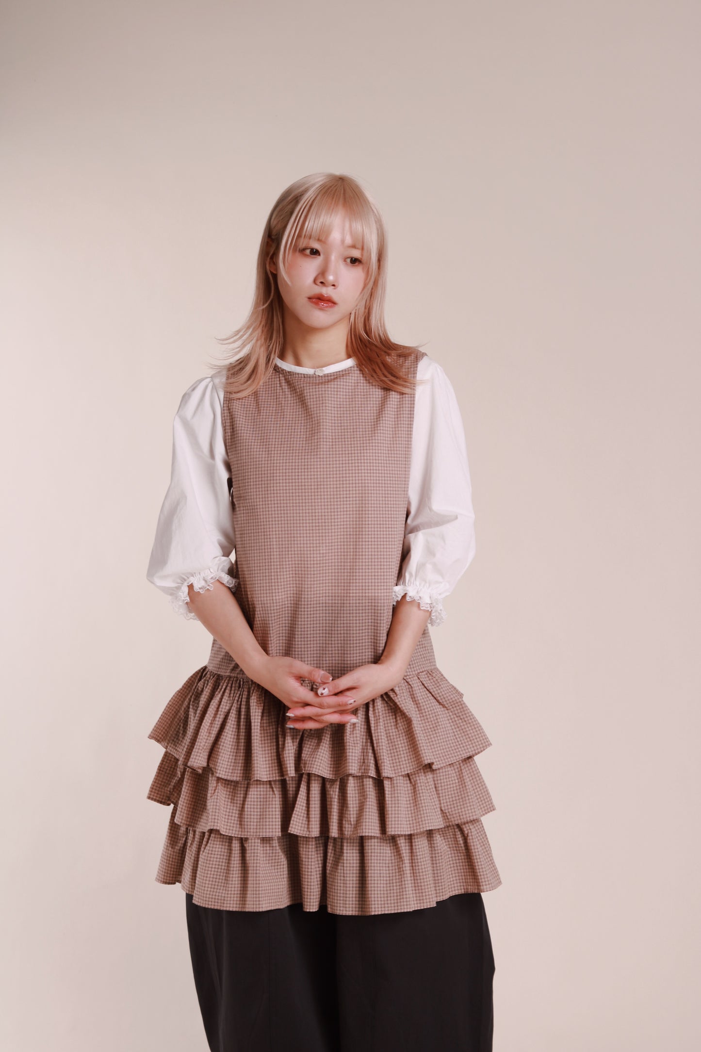 Layered Ruffle Dress (Beige)
