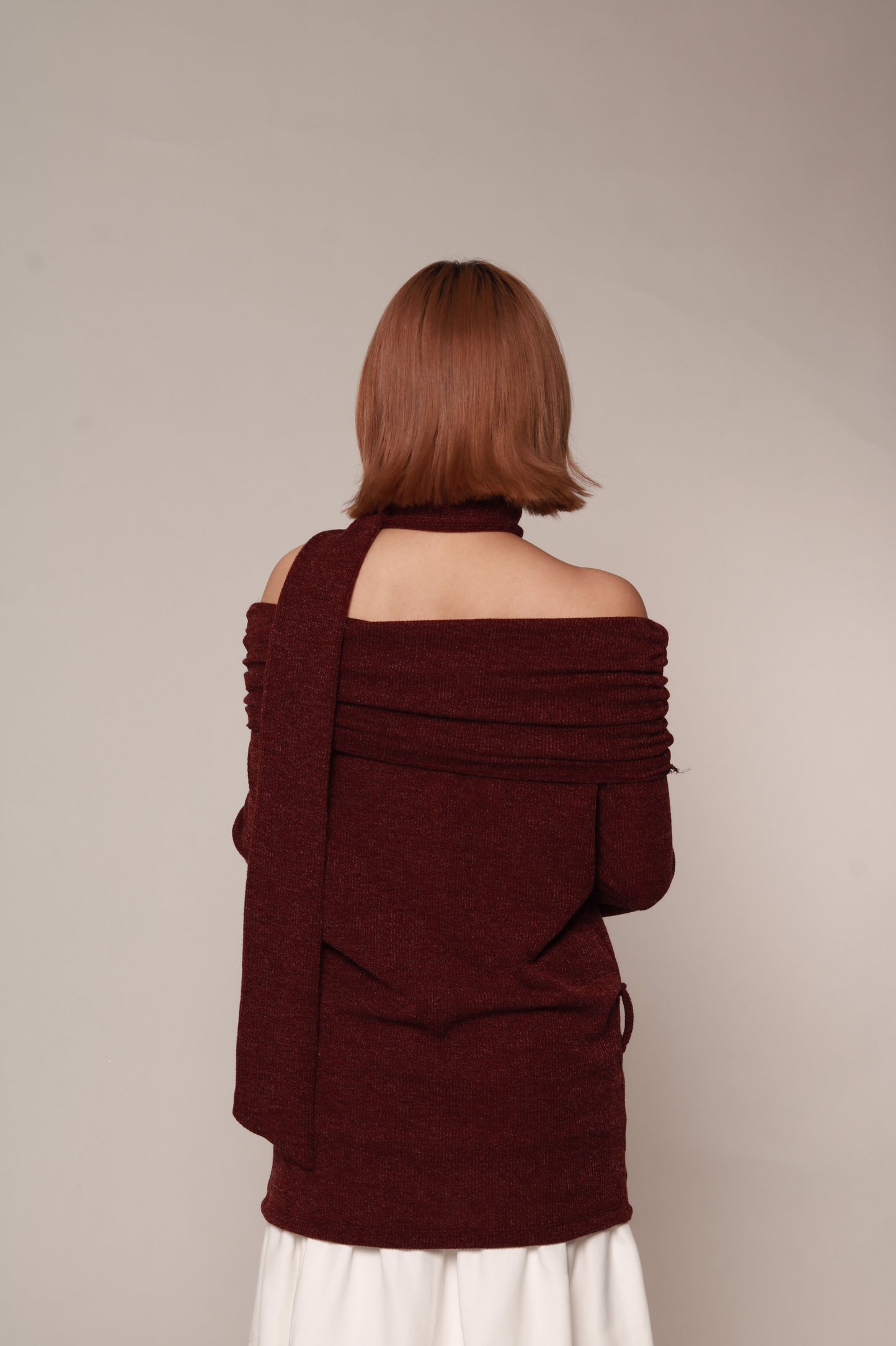 Off Shoulder Knit Top (Red)