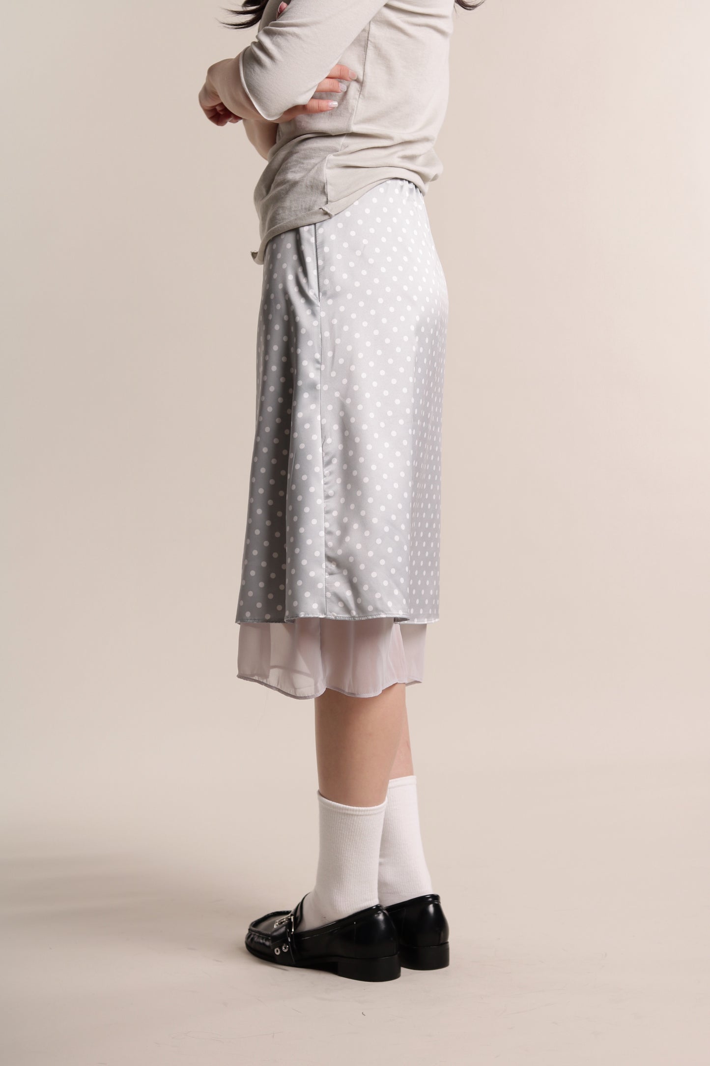 Polka Dot Midi Skirt (Grey)