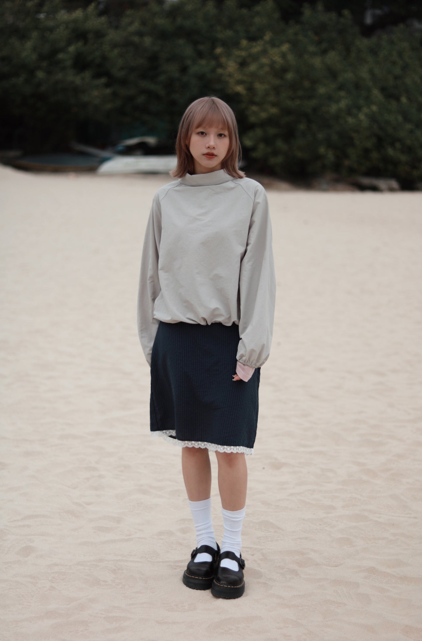 Striped Lace Mini Skirt (Navy)