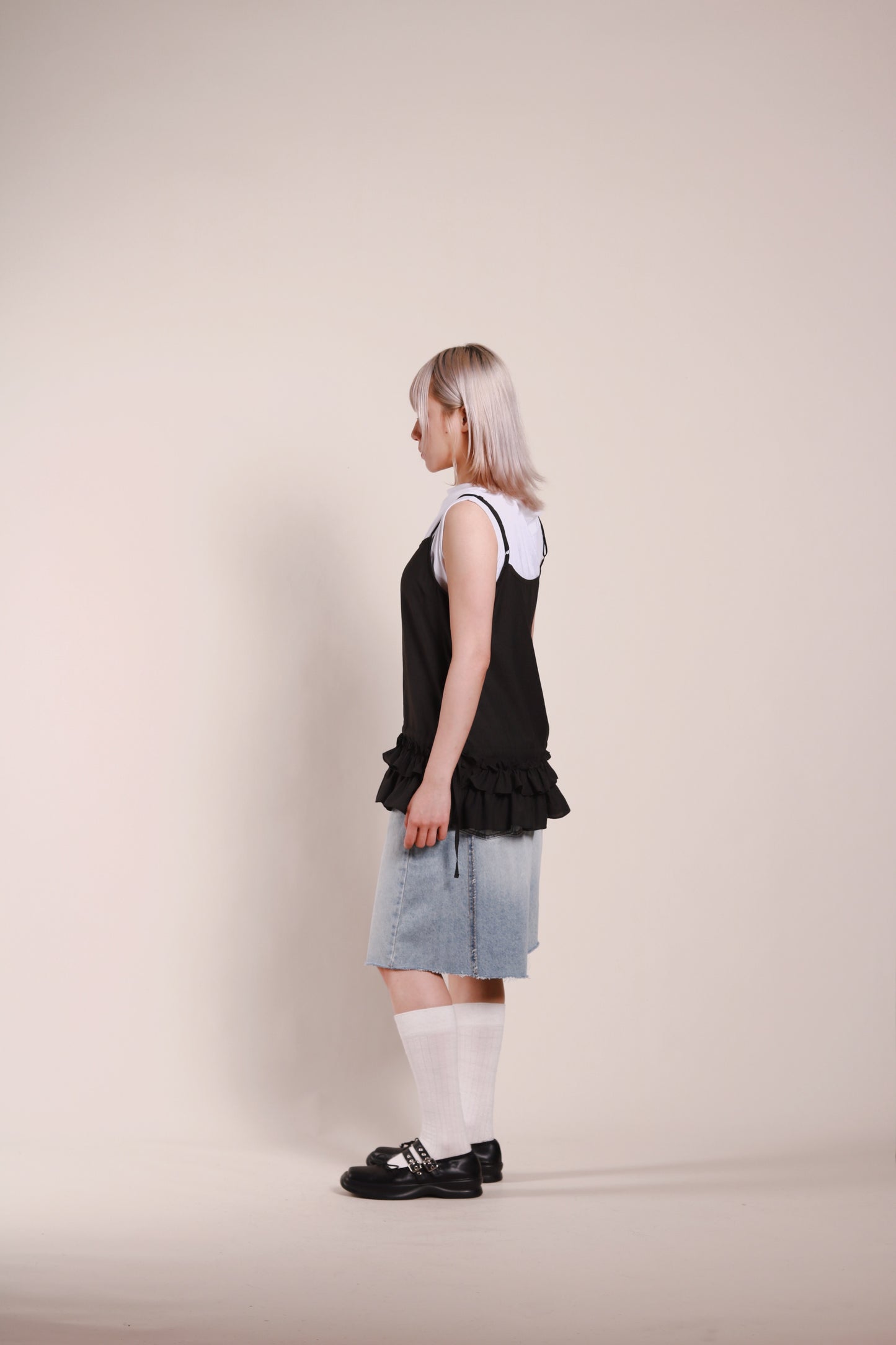Double Ruffle Sleeveless Top (Black)