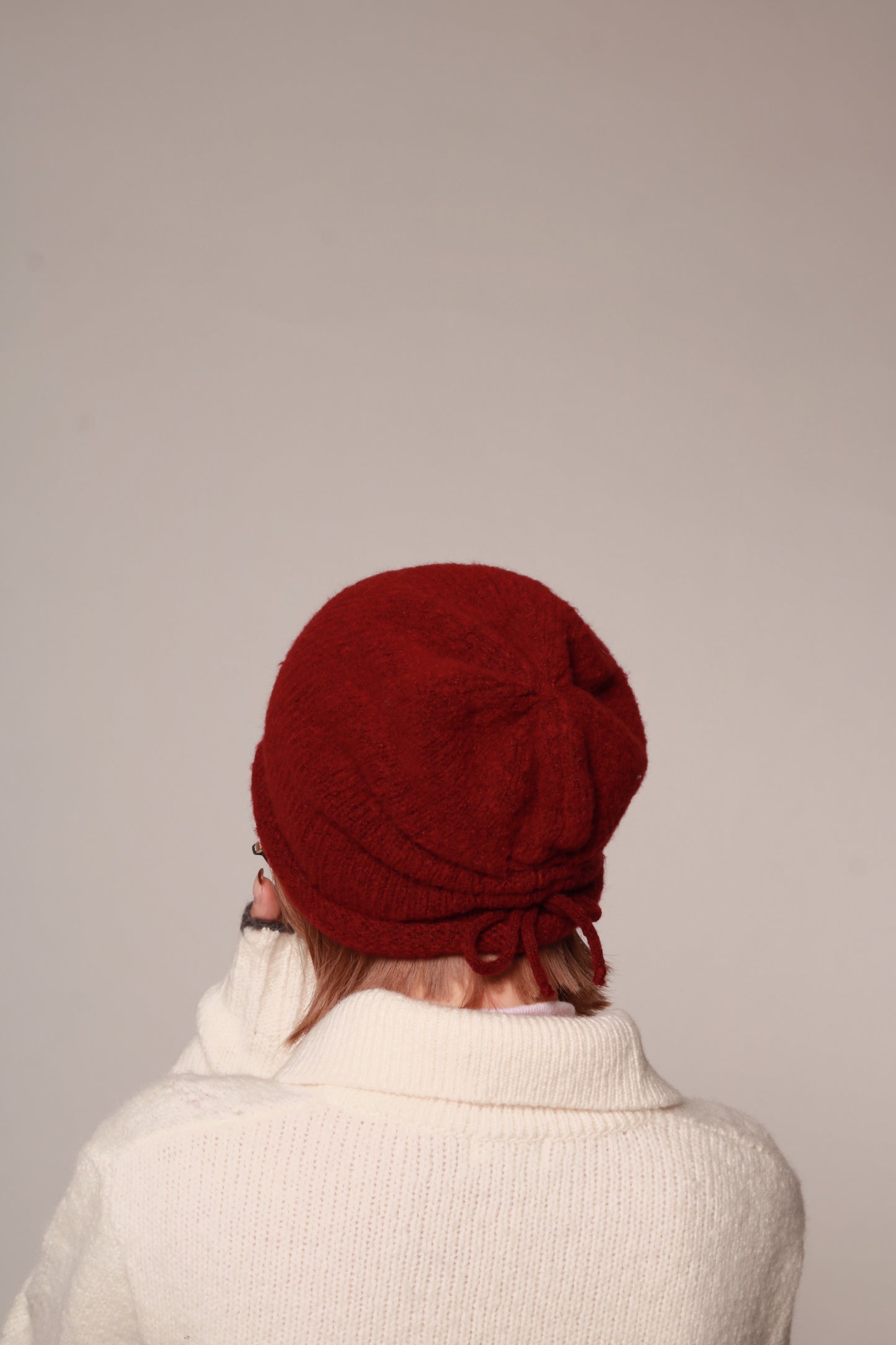 Gathered Ribbon Beanie (Beige/Black/Charcoal/Pink/Red)