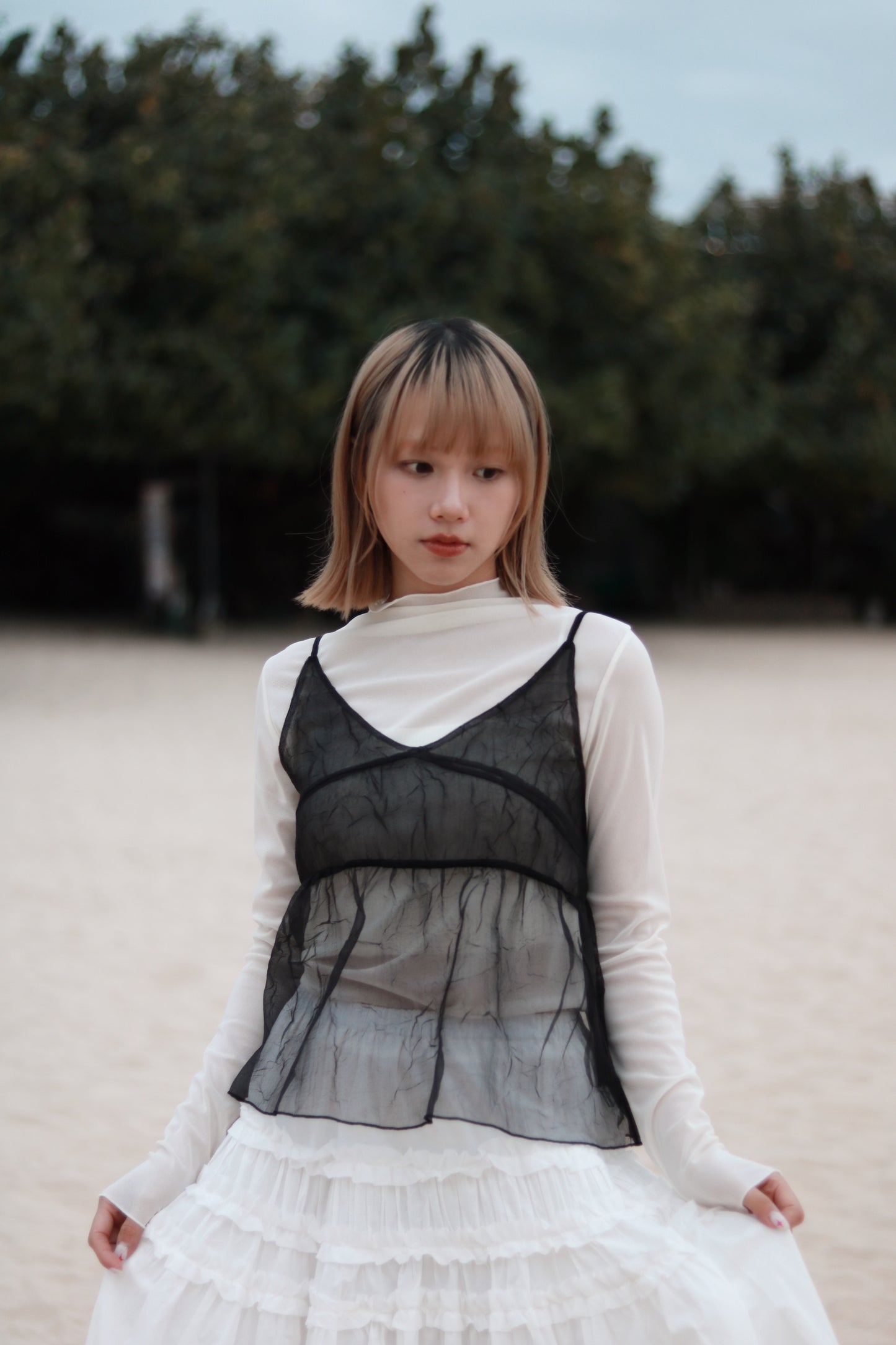 Doll Ribbon Sleeveless Top (Black)