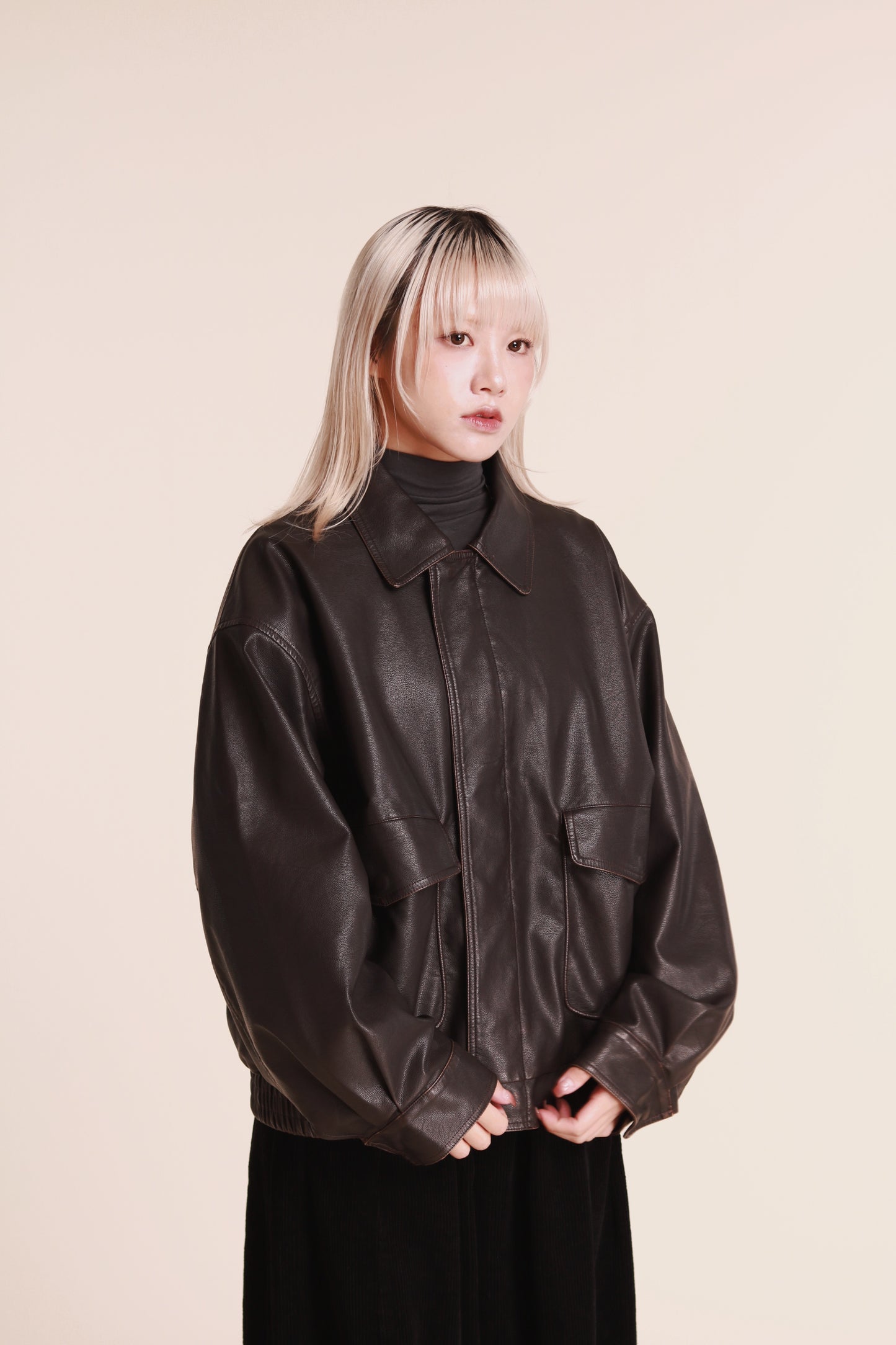 Oversized Leather Jacket (Brown)