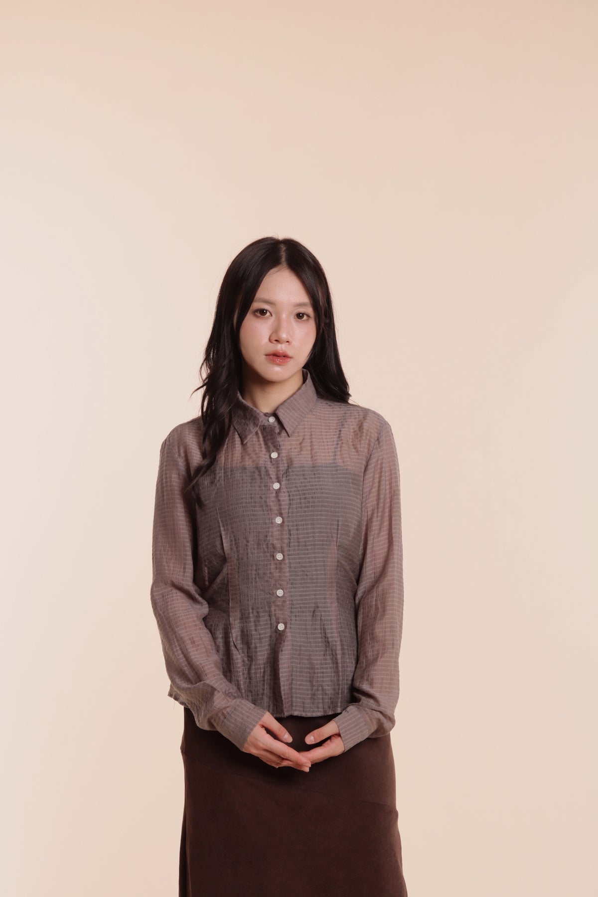 Checkered See Through Shirt (Brown)