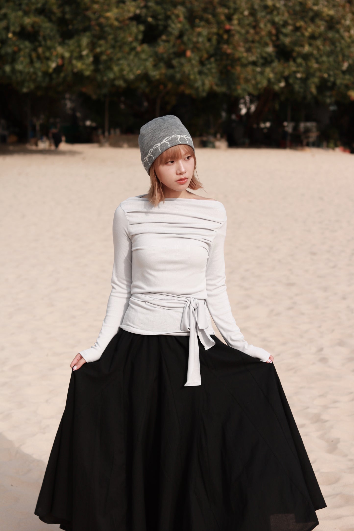 Little Ribbon Beanie (Grey)