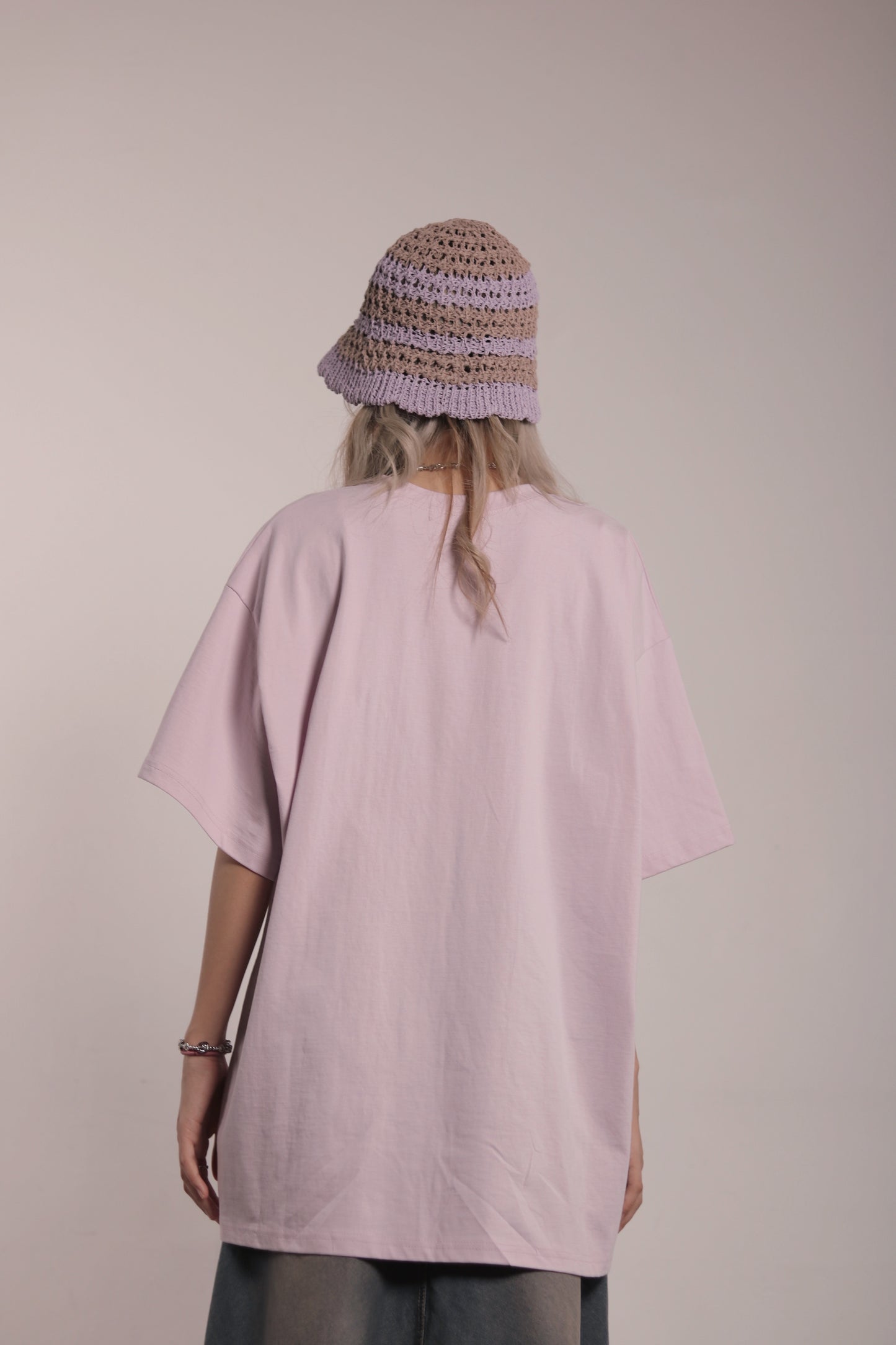 Striped Knit Hat (Beige/Black/Purple)