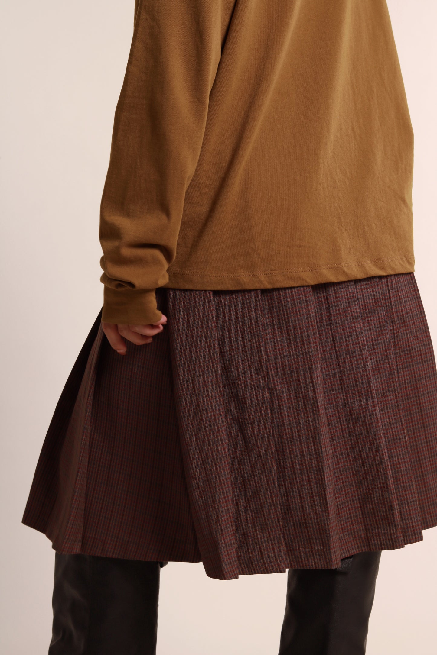 Checkered Pleat Skirt (Brown)