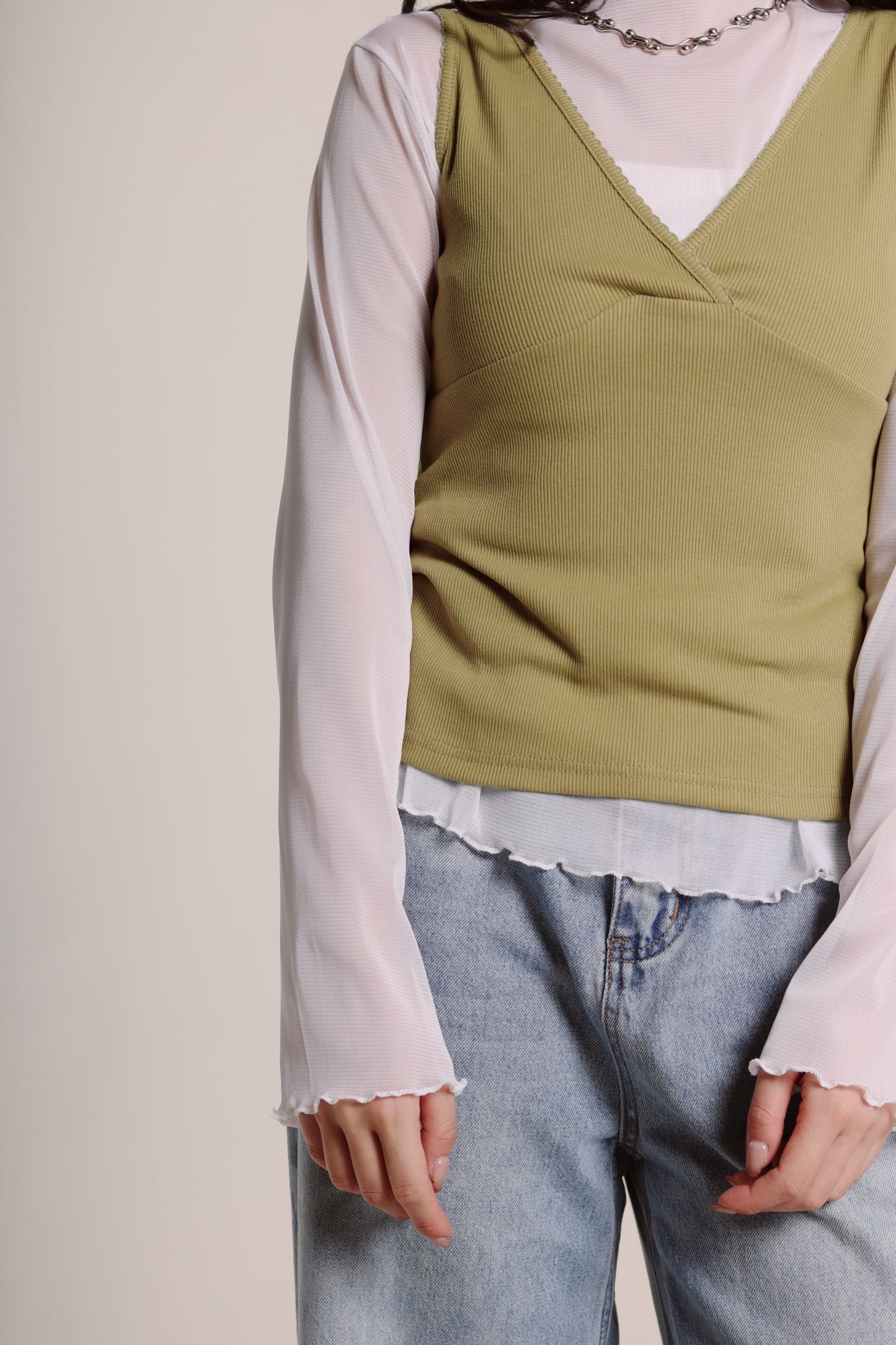 Ruffle See Through Top (White)