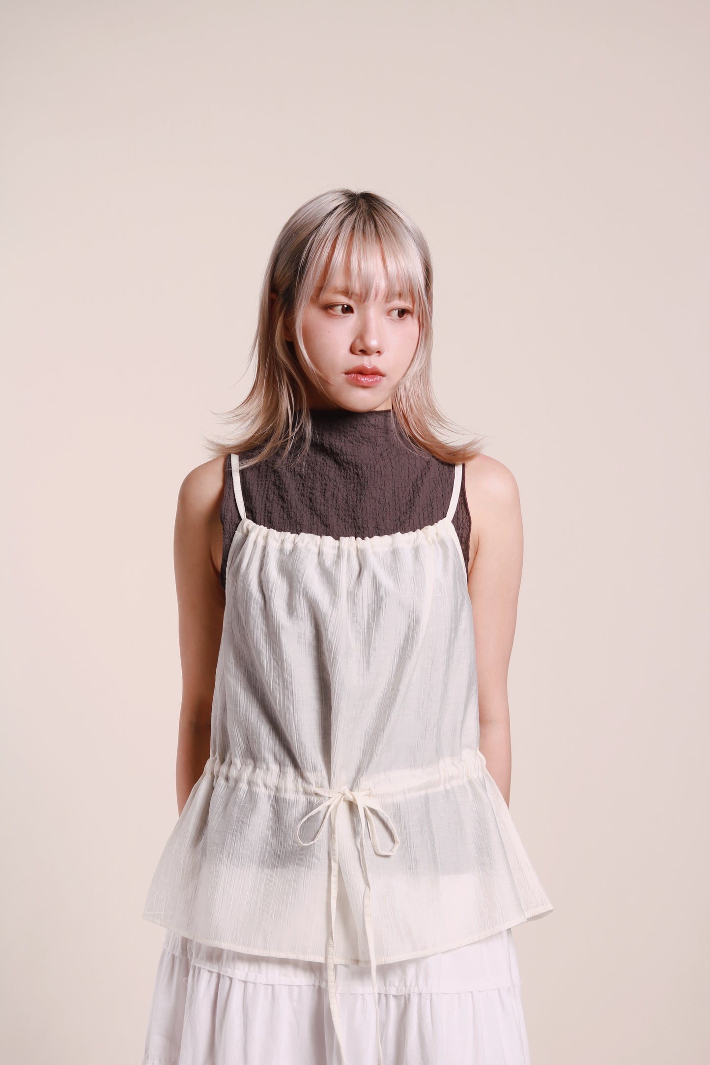 Ruffle Sleeveless Top (Charcoal)