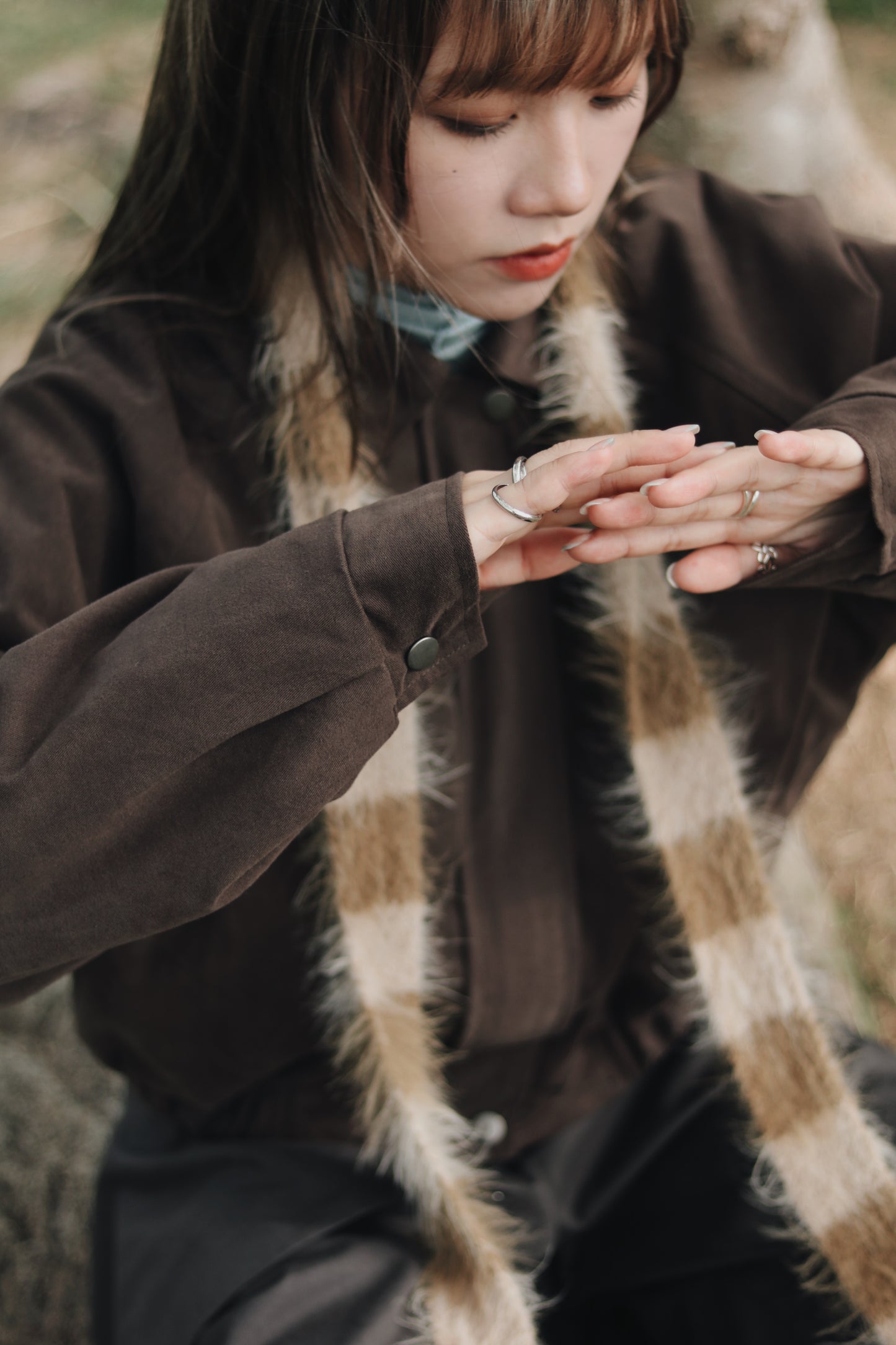 Cropped Blouson Jacket (Brown)