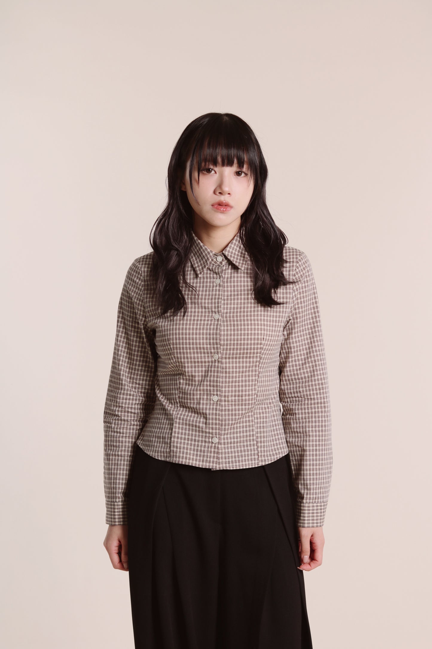 Checkered Crop Shirt (Brown)
