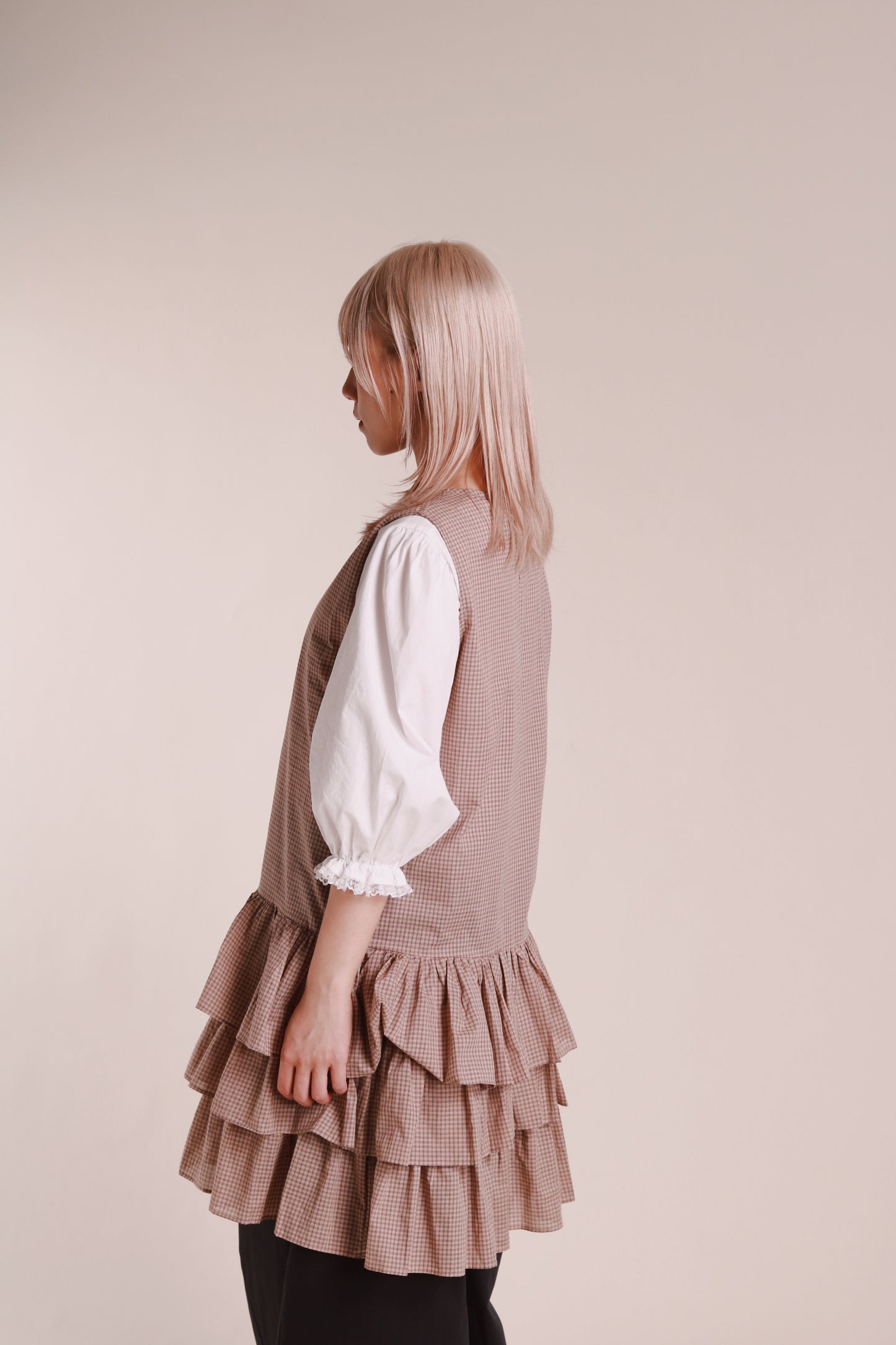 Layered Ruffle Dress (Beige)