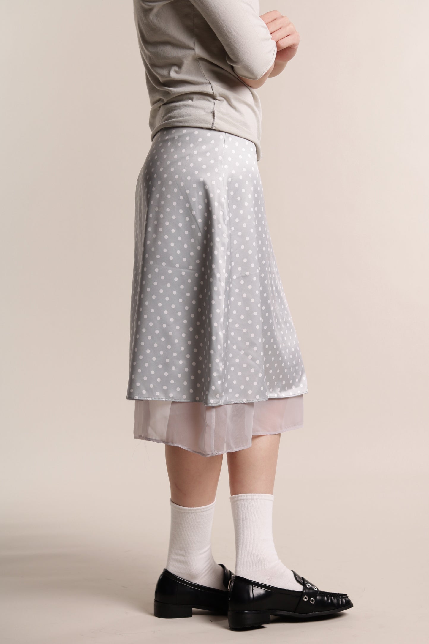 Polka Dot Midi Skirt (Grey)