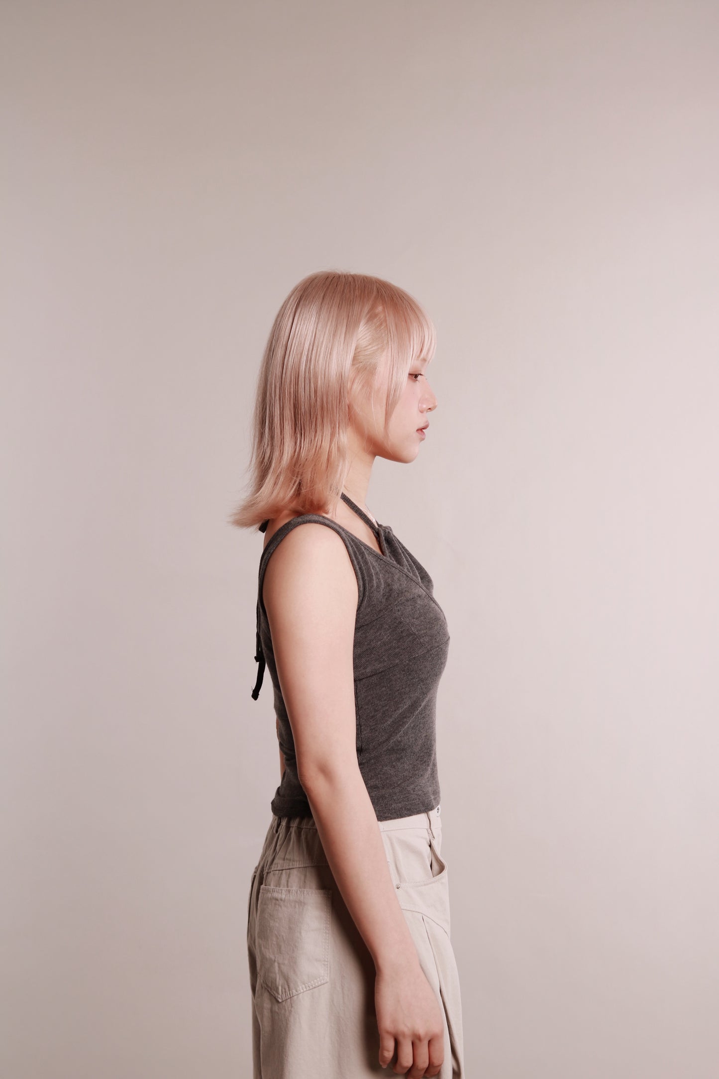 Layered Halter Tank Top (Grey)