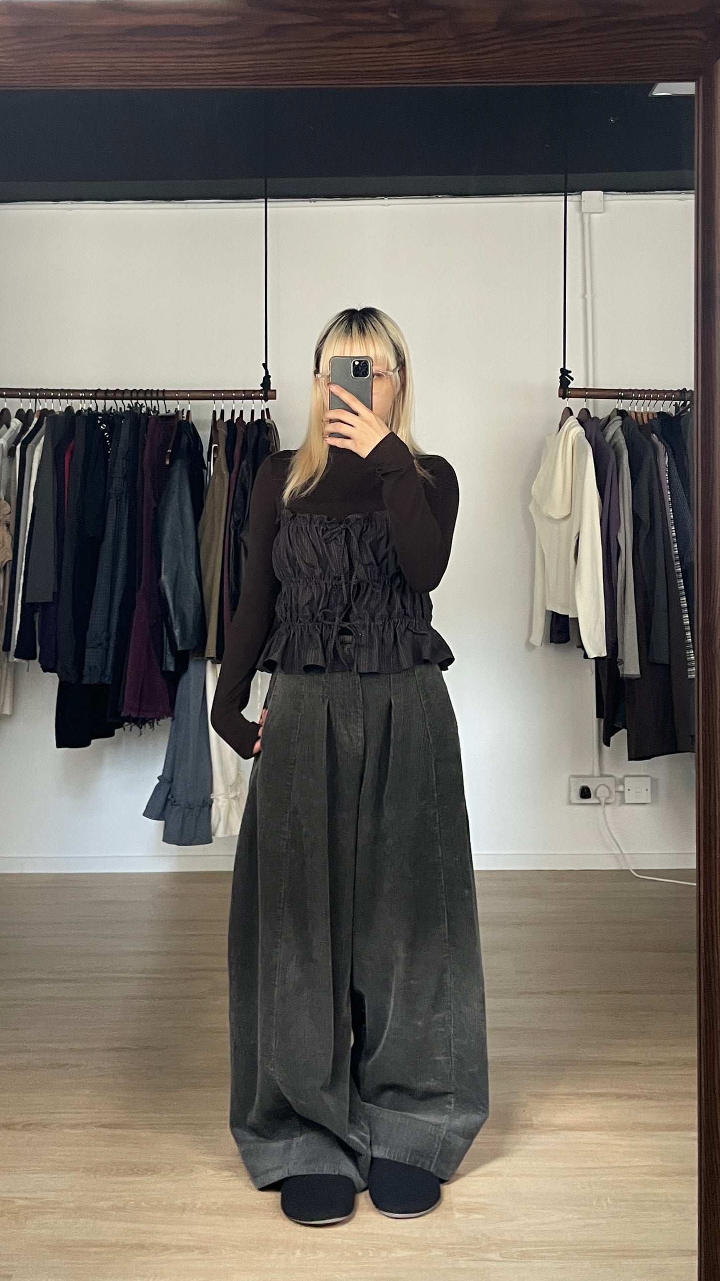 Corduroy Wide Pants (Grey)