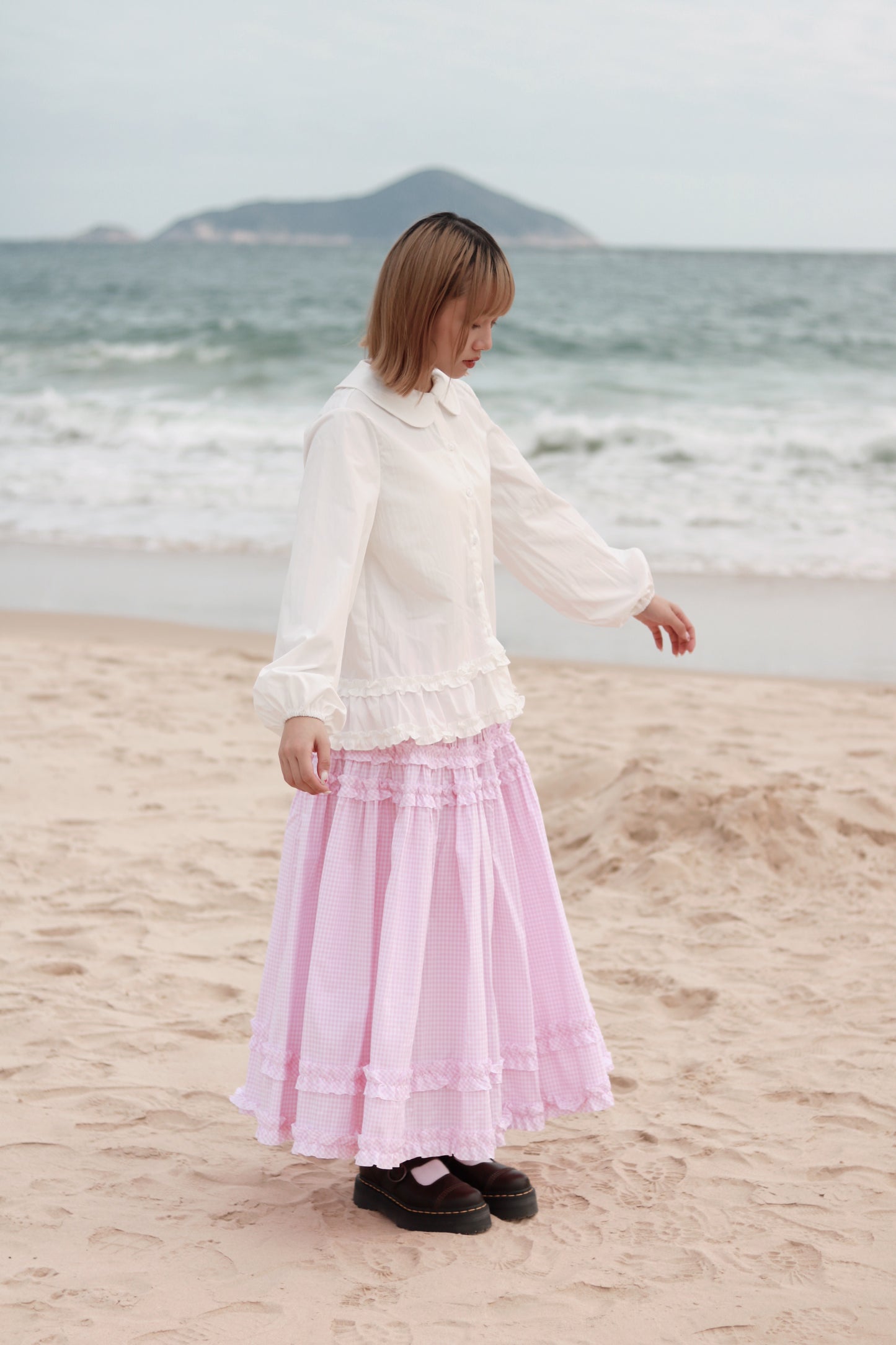 Doll Checkered Ruffle Skirt (Pink)