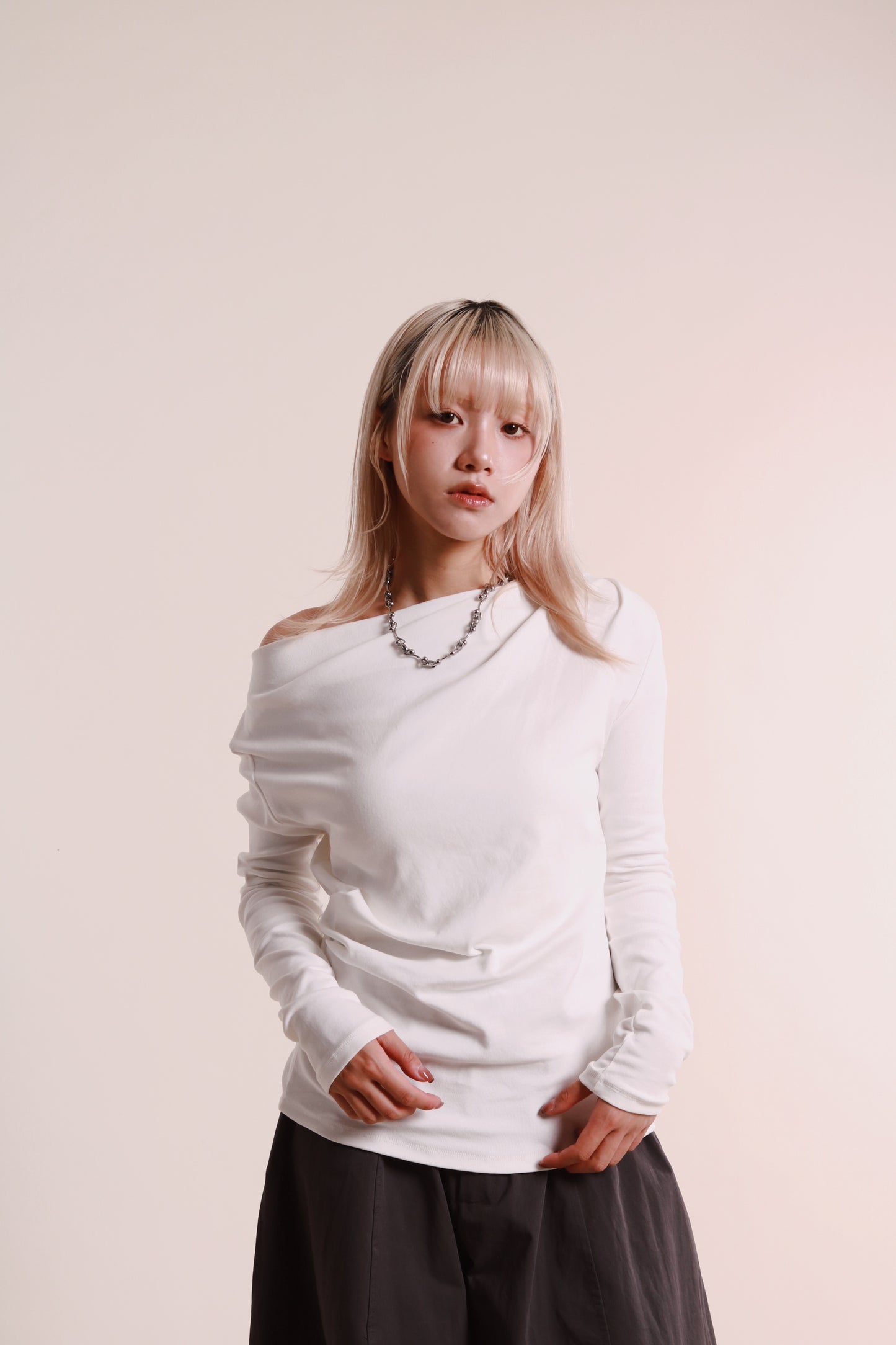 Gathered Long Tee (White)