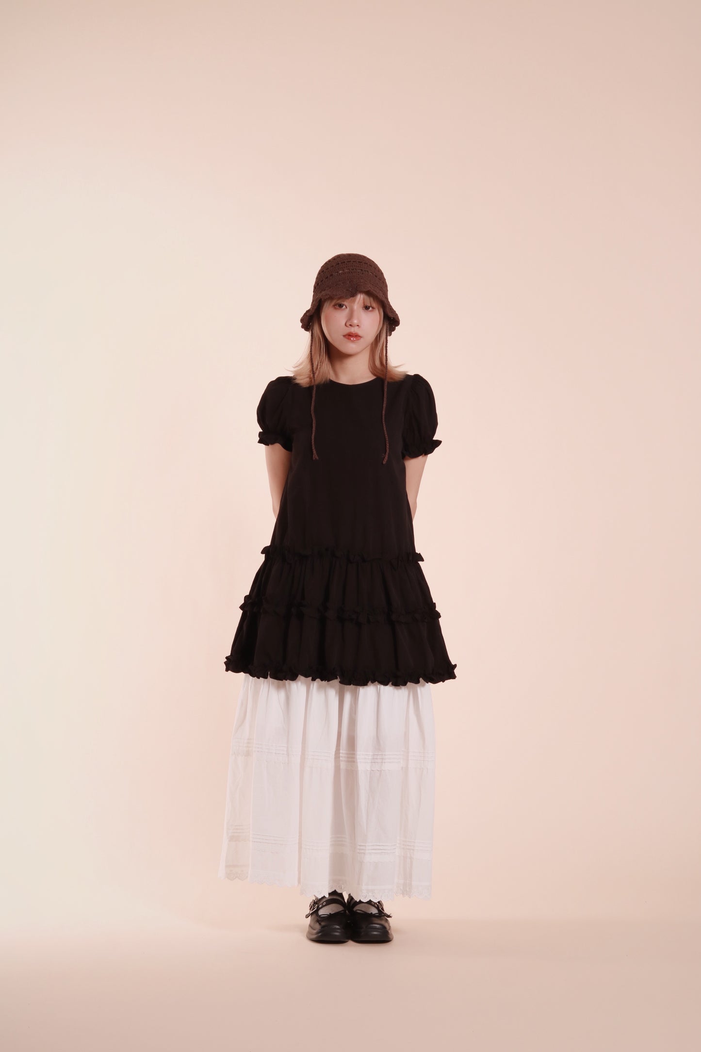 Doll Puff Sleeve Mini Dress (Black)