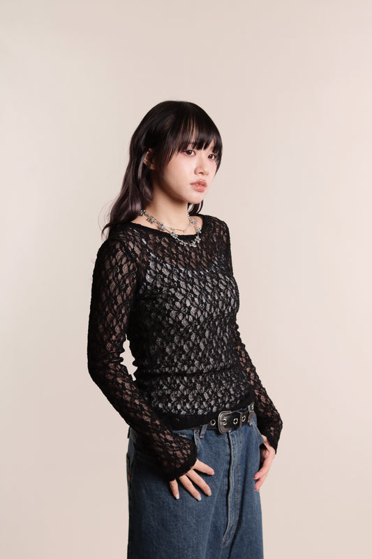 Lace Long Sleeve Top (Black)
