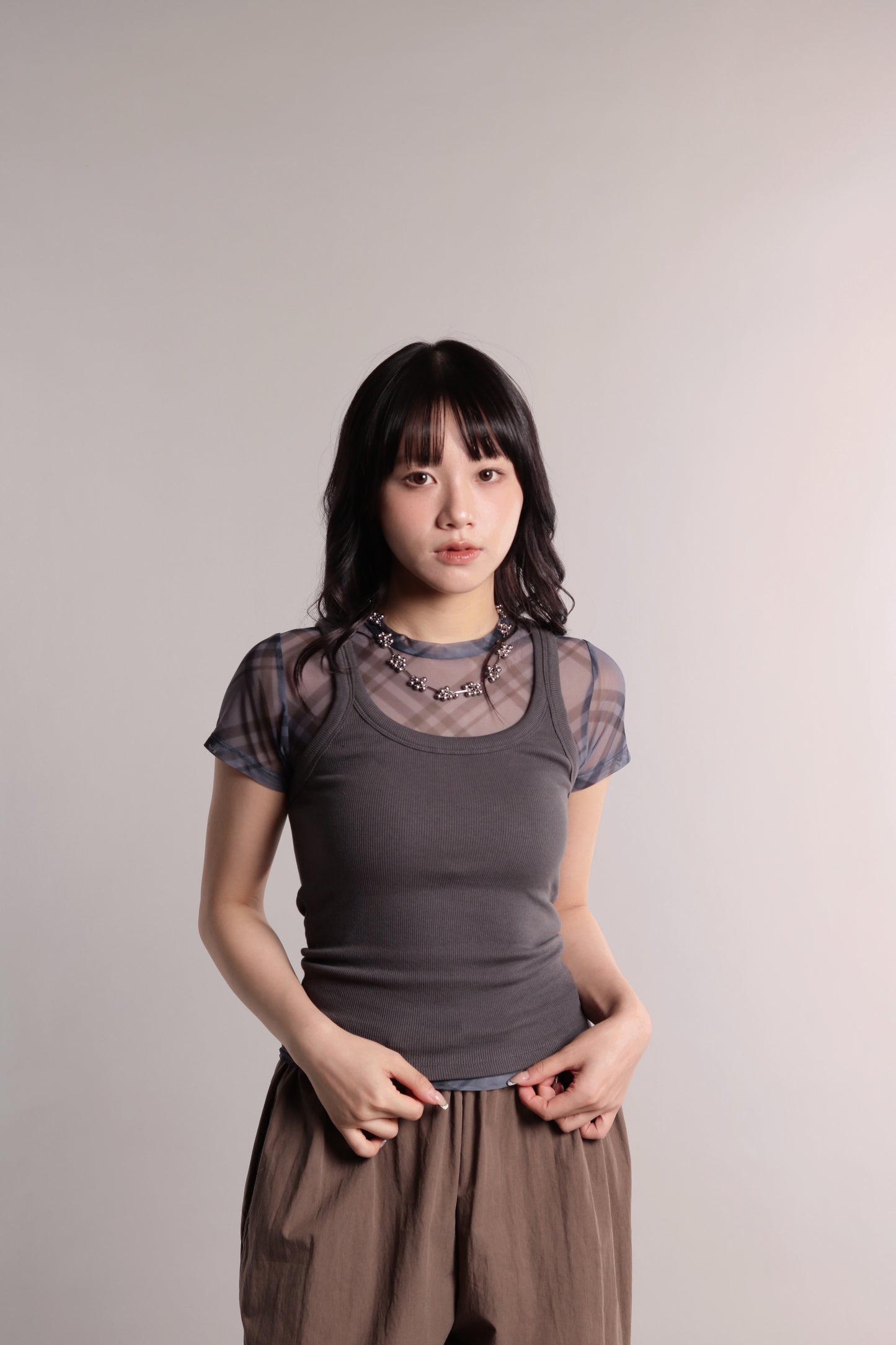 Checker Mesh Tee (Charcoal)