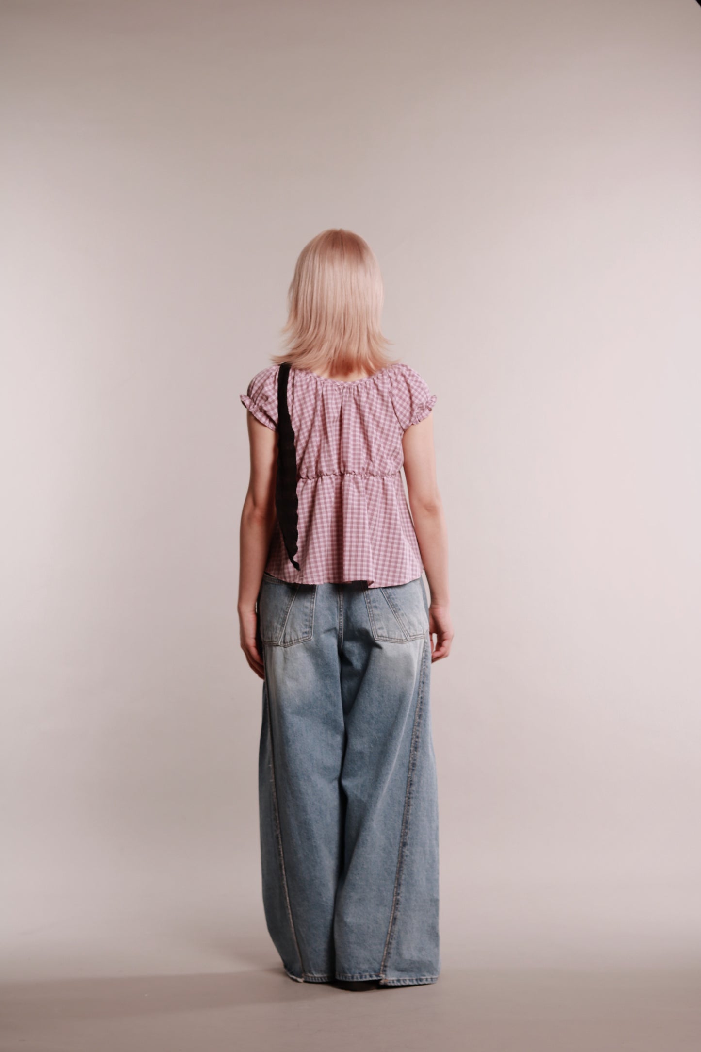 Plaid Button Blouse (Pink)