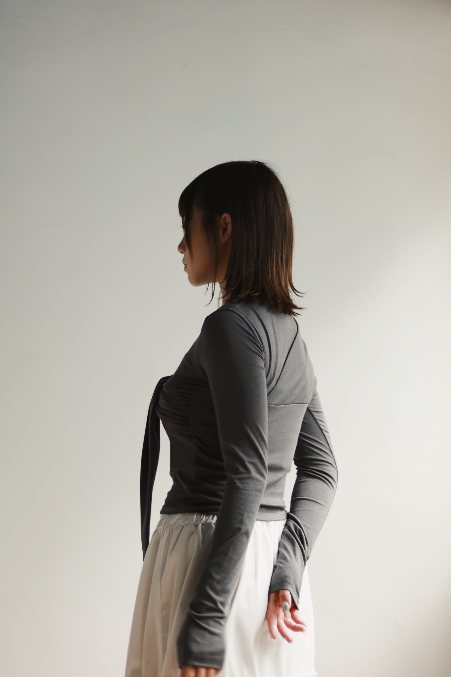 Gathered Long Tee (Charcoal)