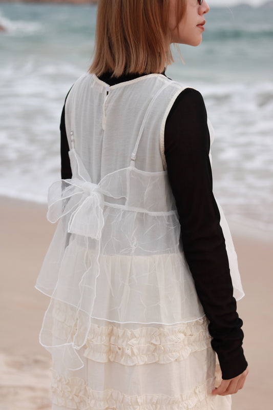 Doll Ribbon Sleeveless Top (White)