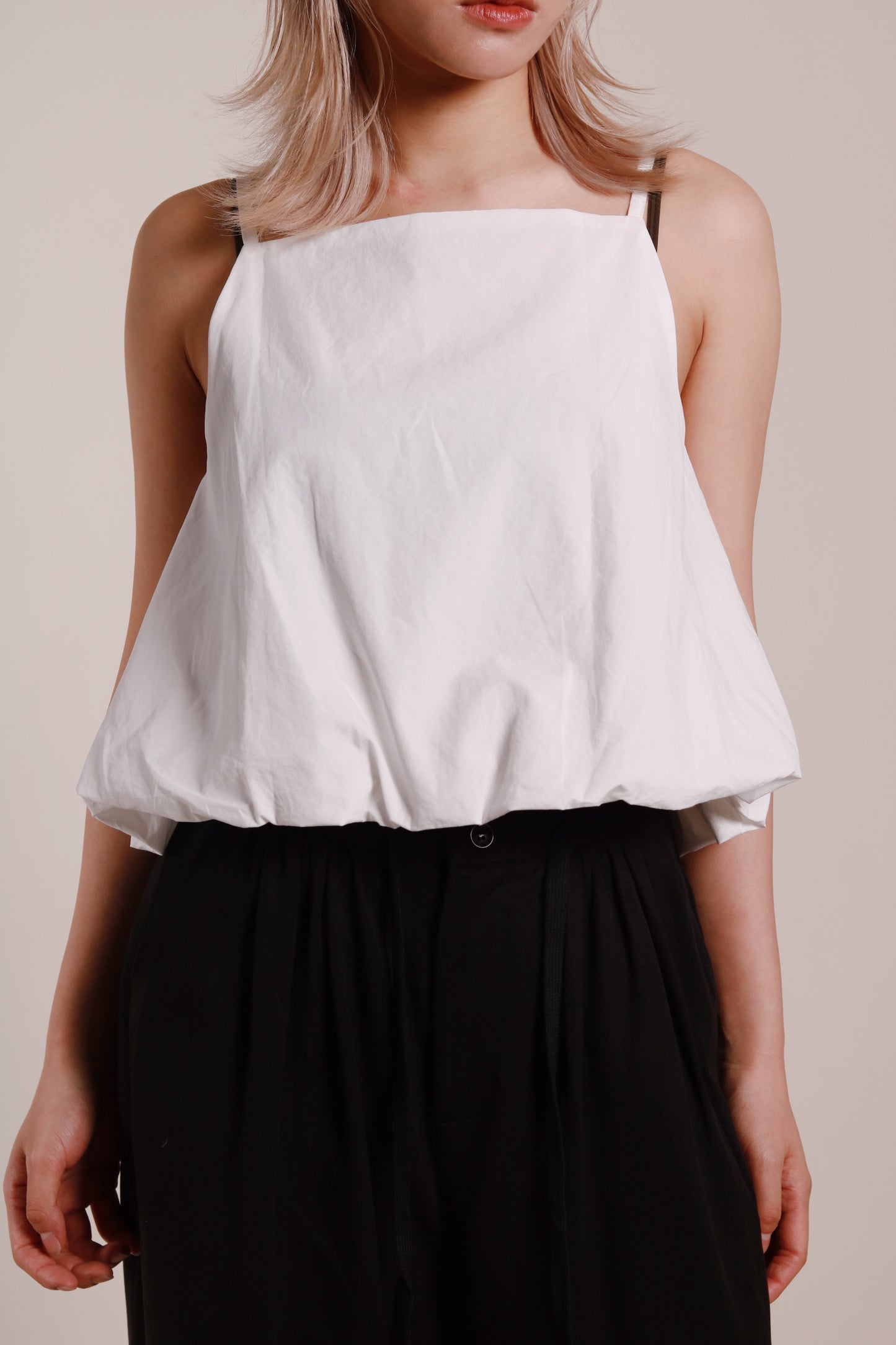 Puffed Sleeveless Top (White)