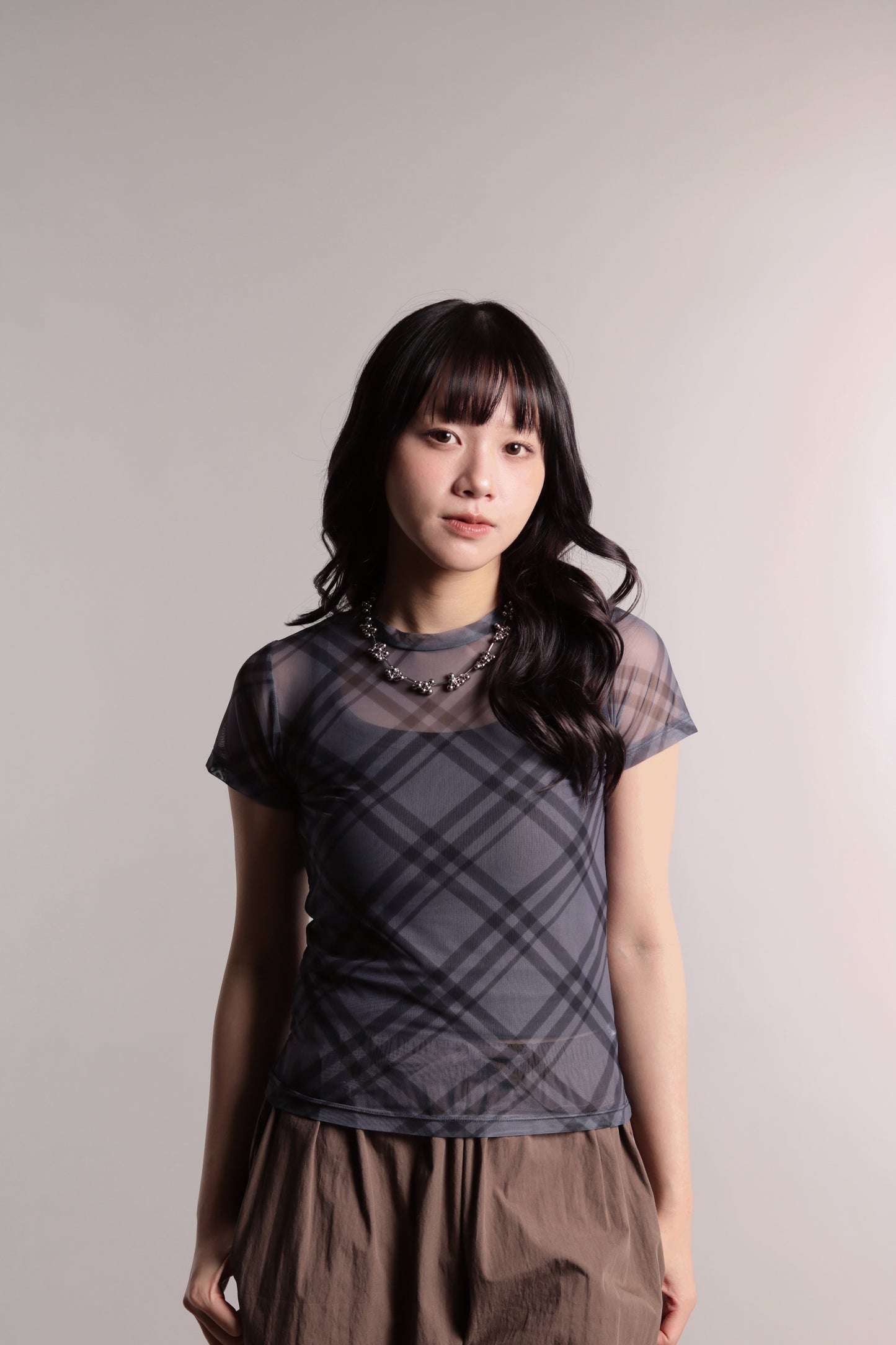 Checker Mesh Tee (Charcoal)