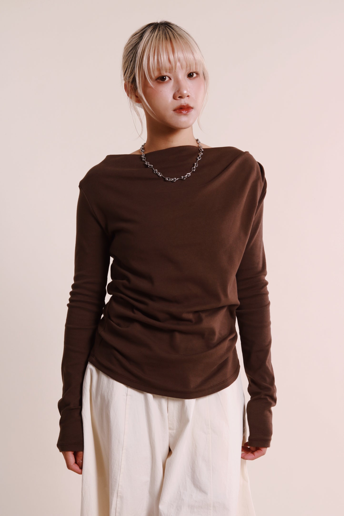 Gathered Long Tee (Brown)