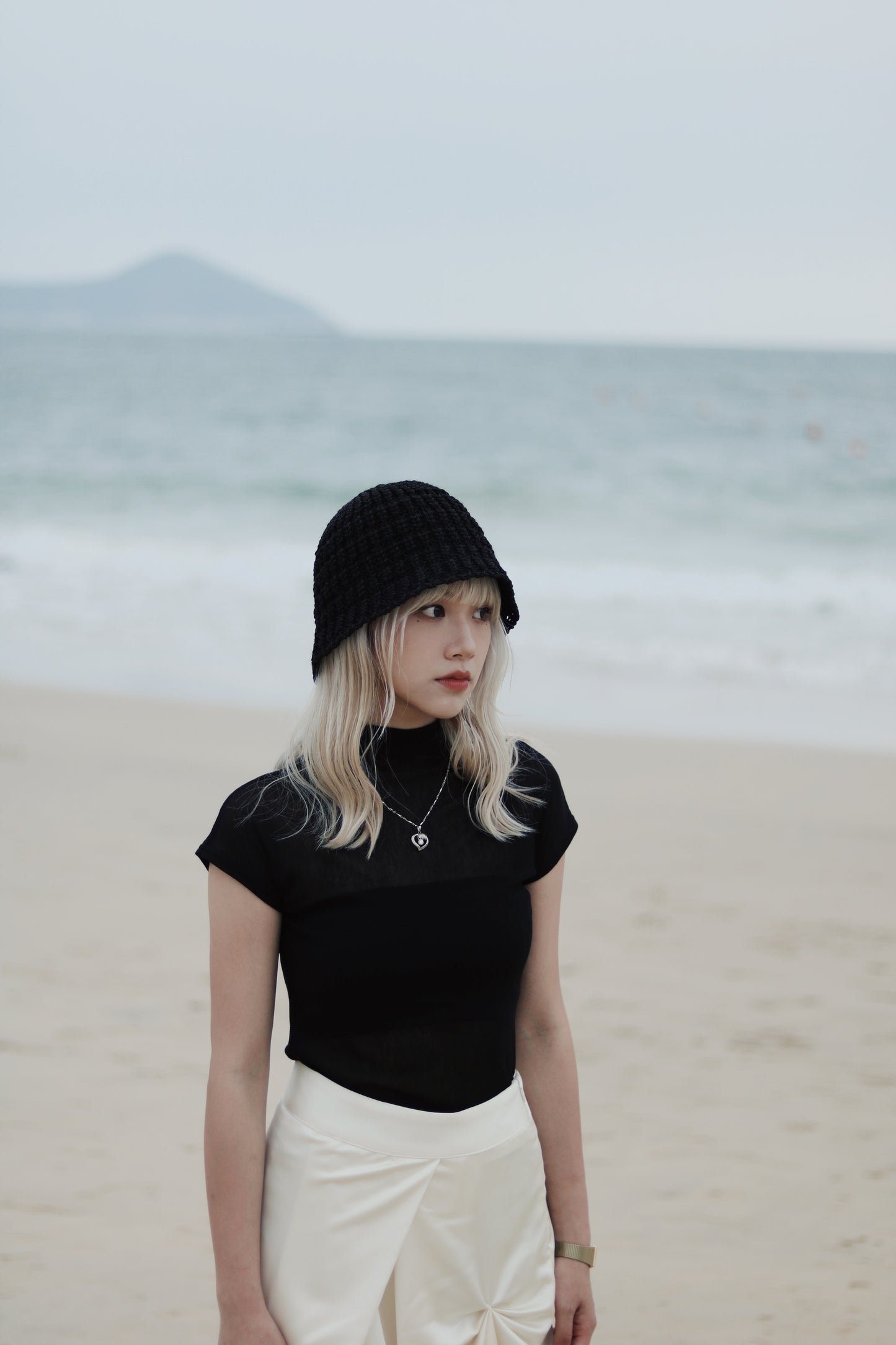 Cap Sleeve Mock Neck Top (Black)