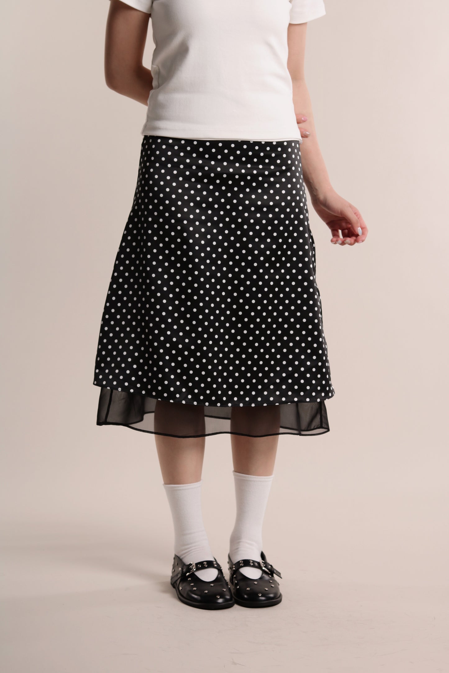 Polka Dot Midi Skirt (Black)